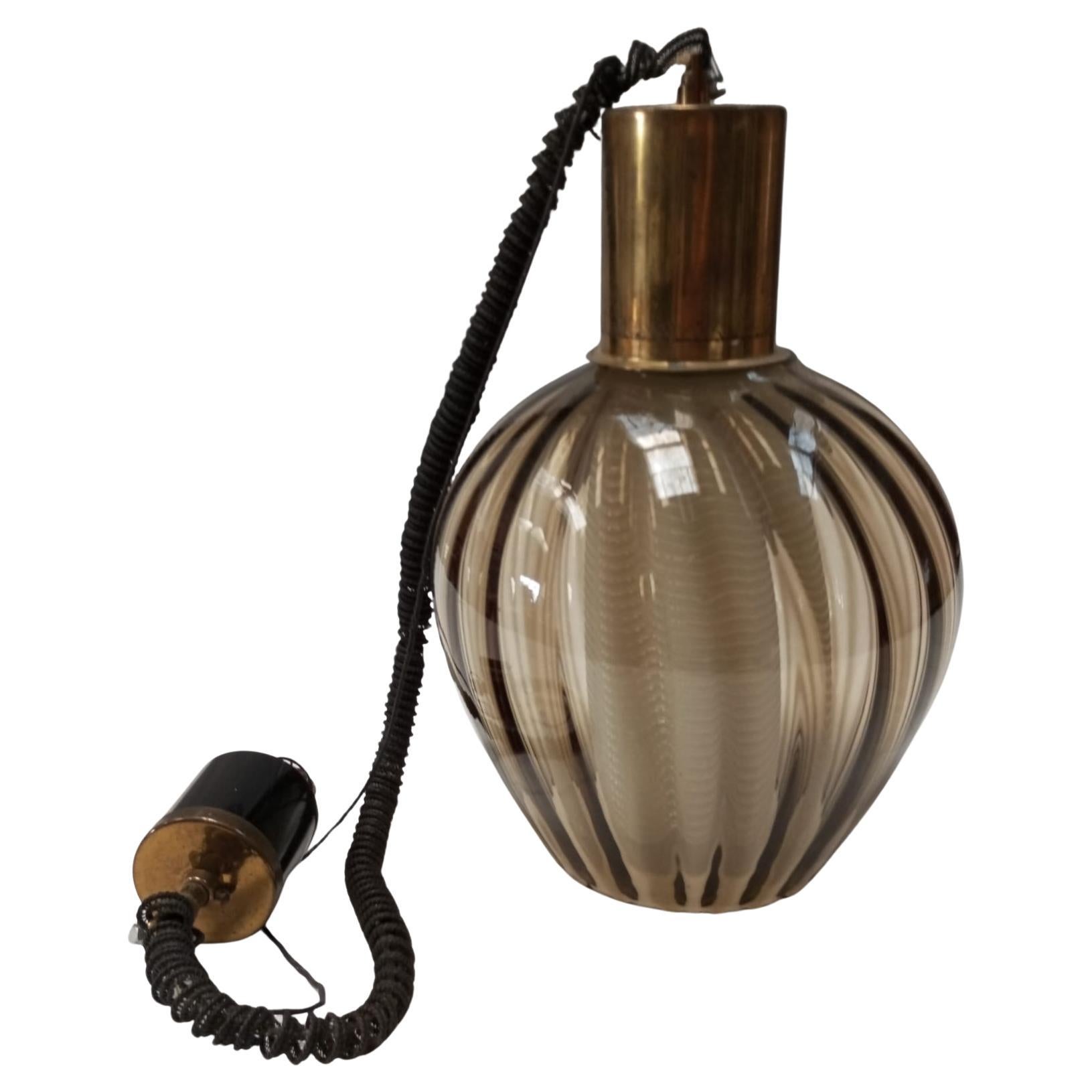 Lampadario in vetro di Murano color miele e ottone, Italia anni ‘60 in vendita