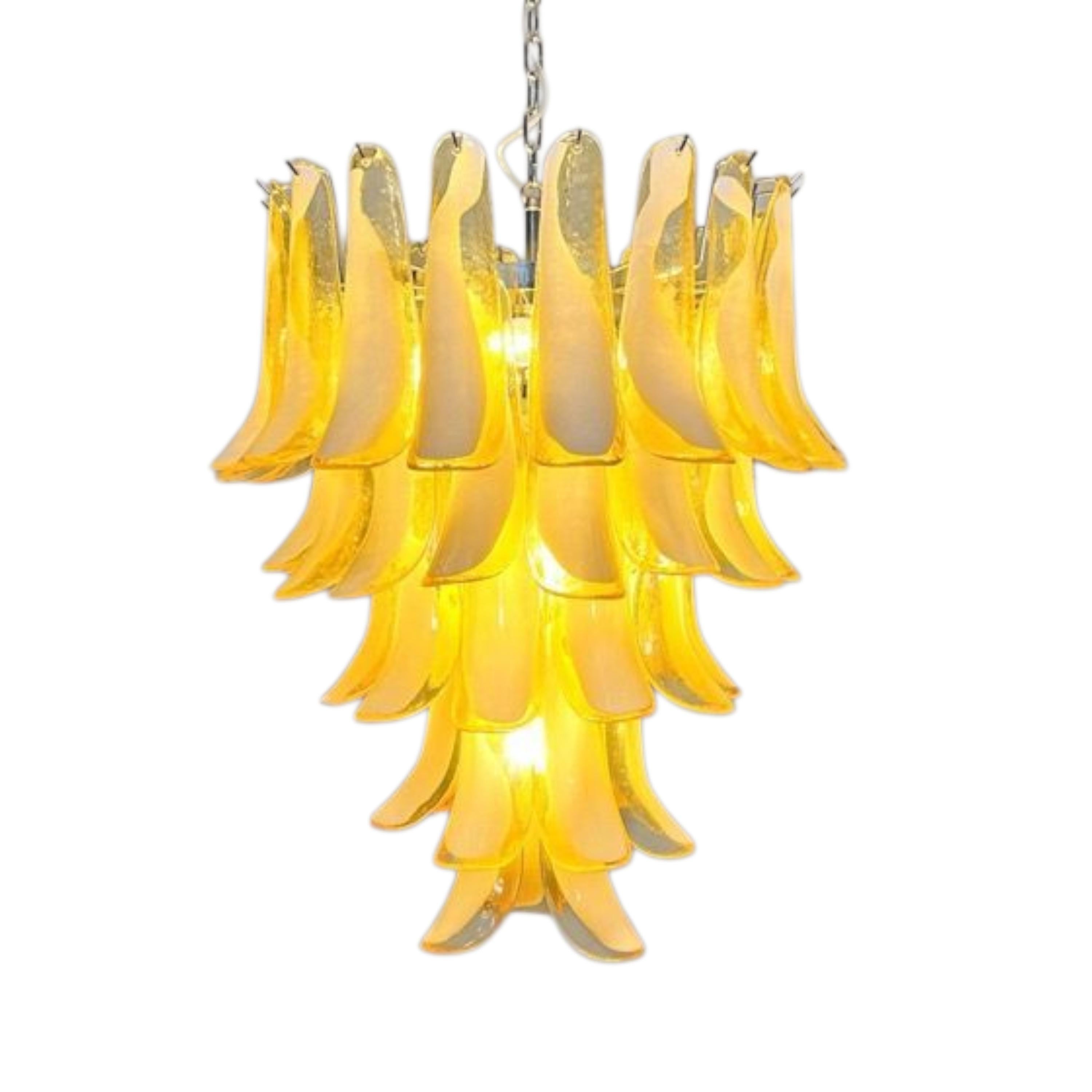 Kronleuchter aus Muranoglas mit 52 bernsteinfarbenen und weißen Blütenblättern im Angebot 2