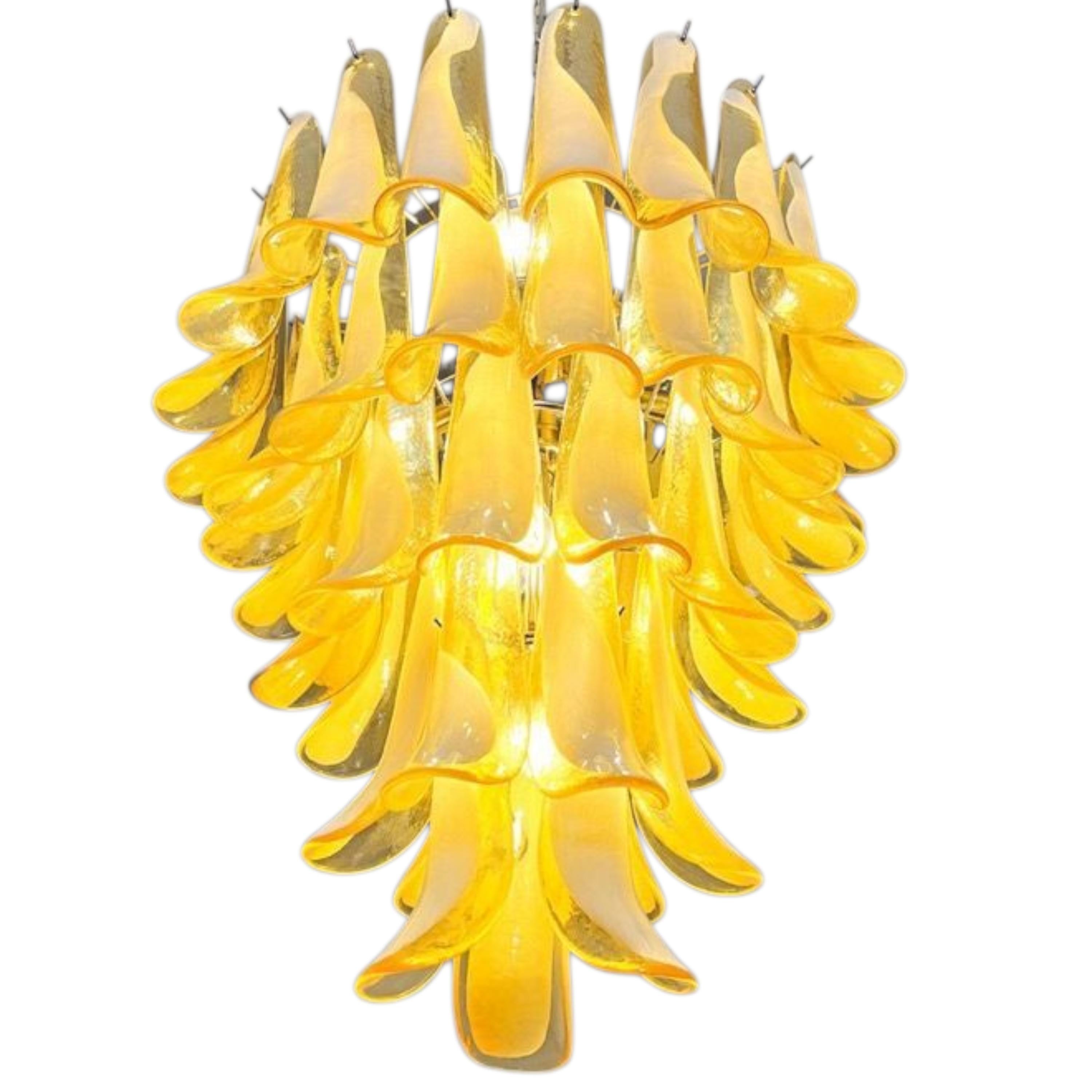 Kronleuchter aus Muranoglas mit 52 bernsteinfarbenen und weißen Blütenblättern (Glaskunst) im Angebot