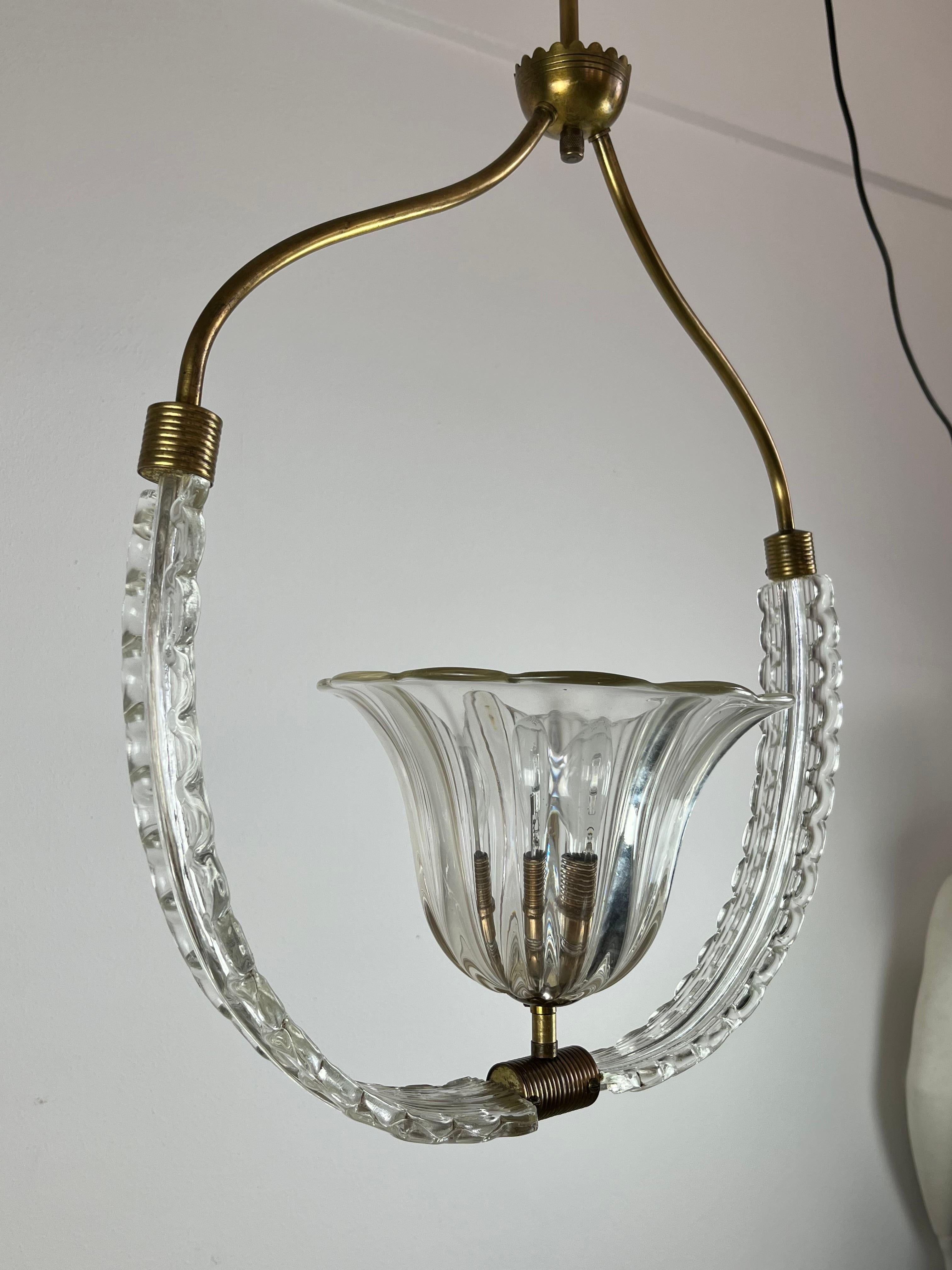 Murano glass and brass Chandelier, attributed to Ercole Barovier, 1950s For Sale 3