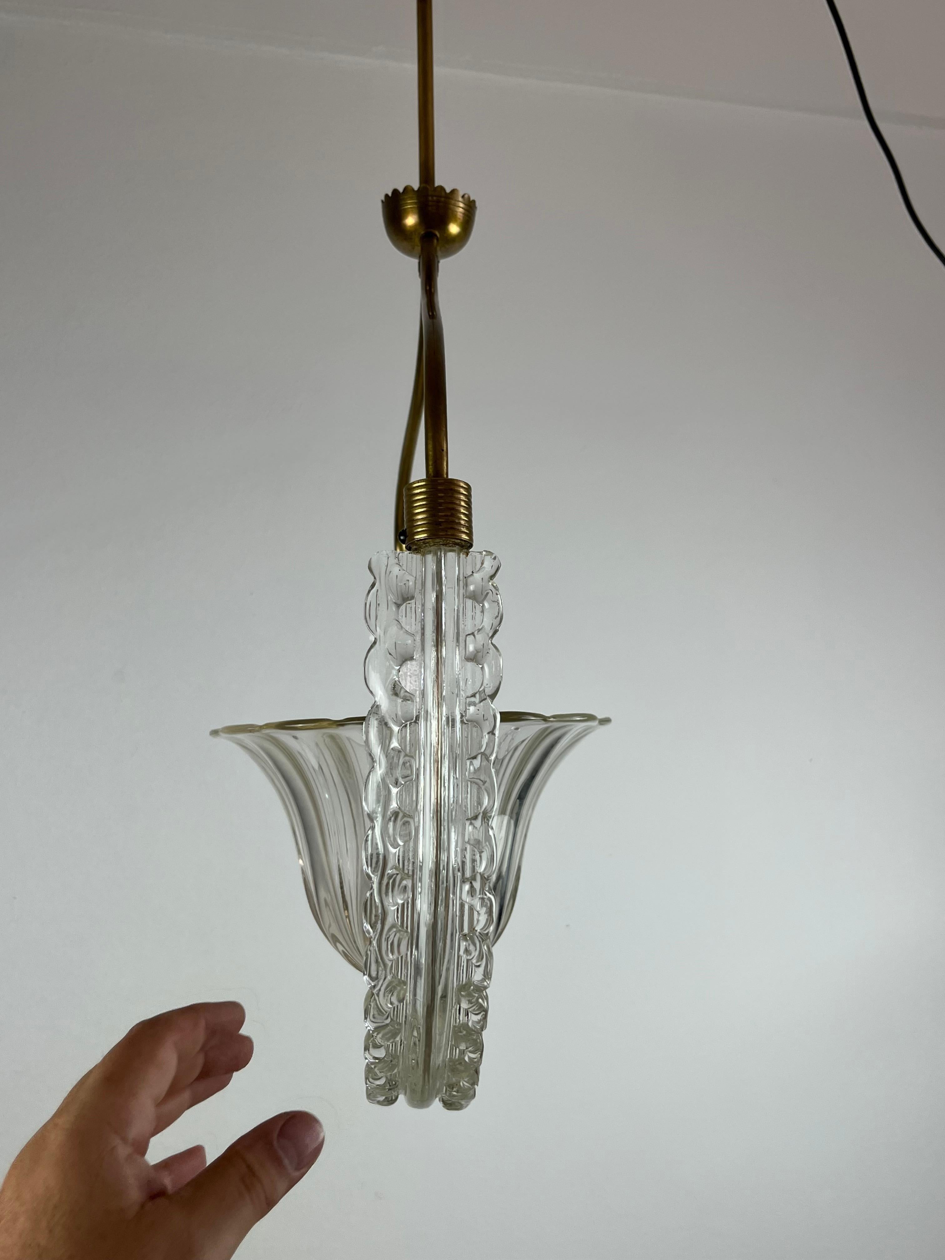 Murano glass and brass Chandelier, attributed to Ercole Barovier, 1950s For Sale 5