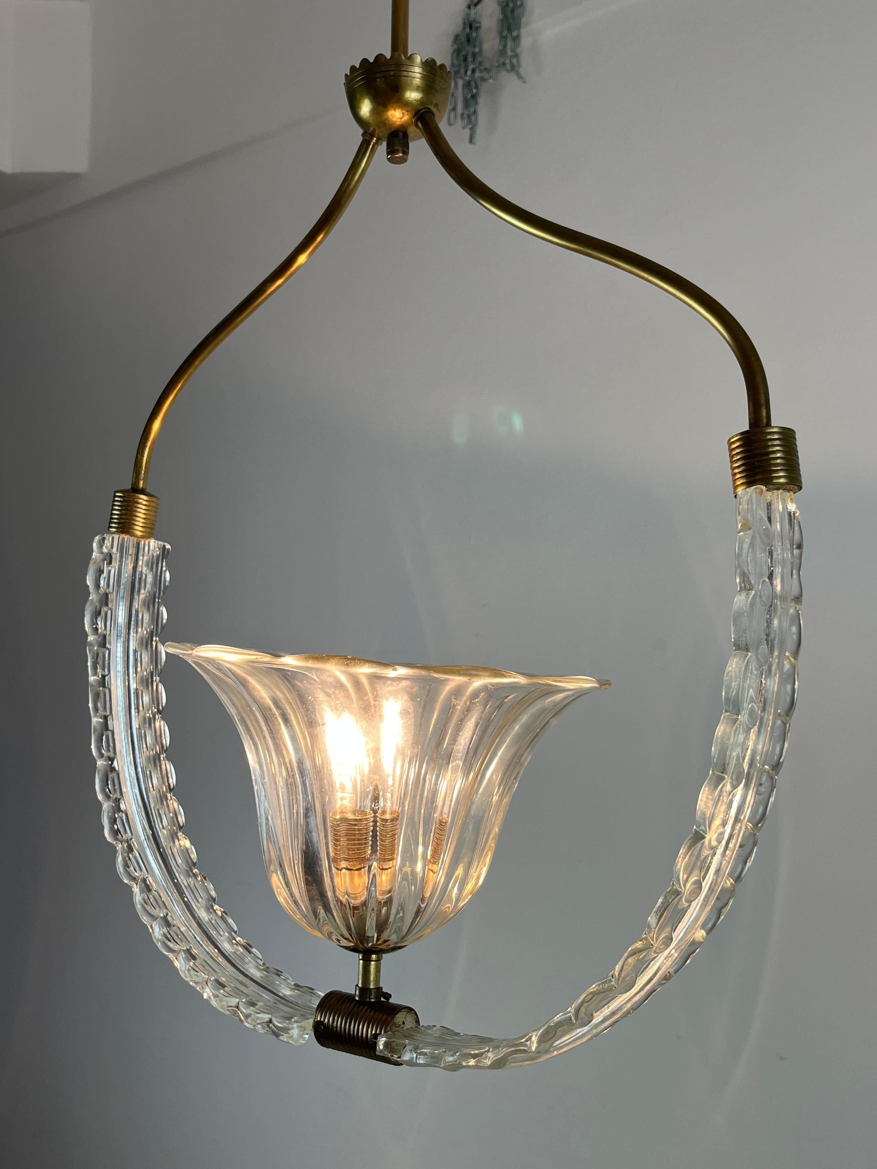 Murano glass and brass Chandelier, attributed to Ercole Barovier, 1950s For Sale 6