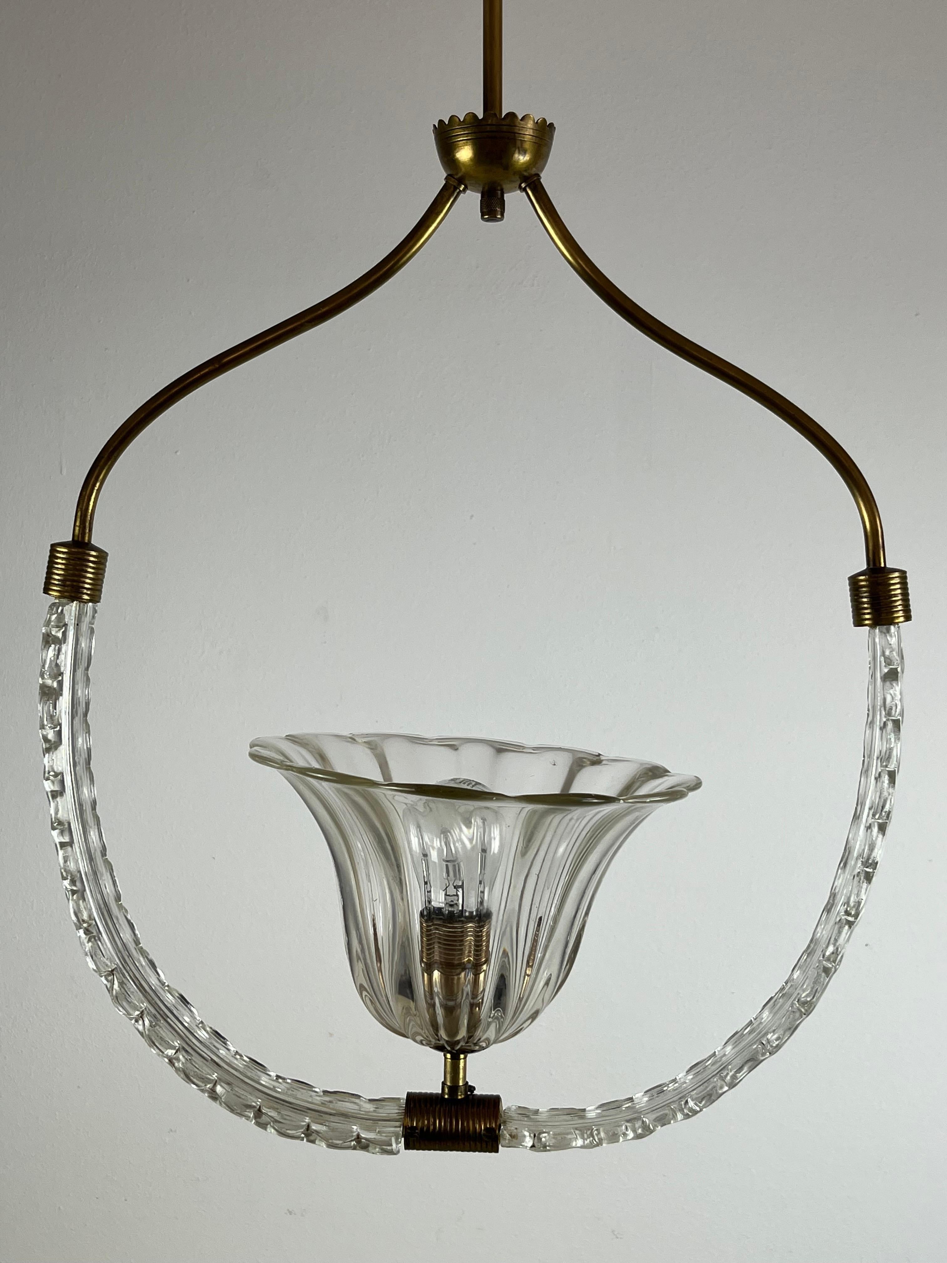 Murano glass and brass Chandelier, attributed to Ercole Barovier, 1950s For Sale 7