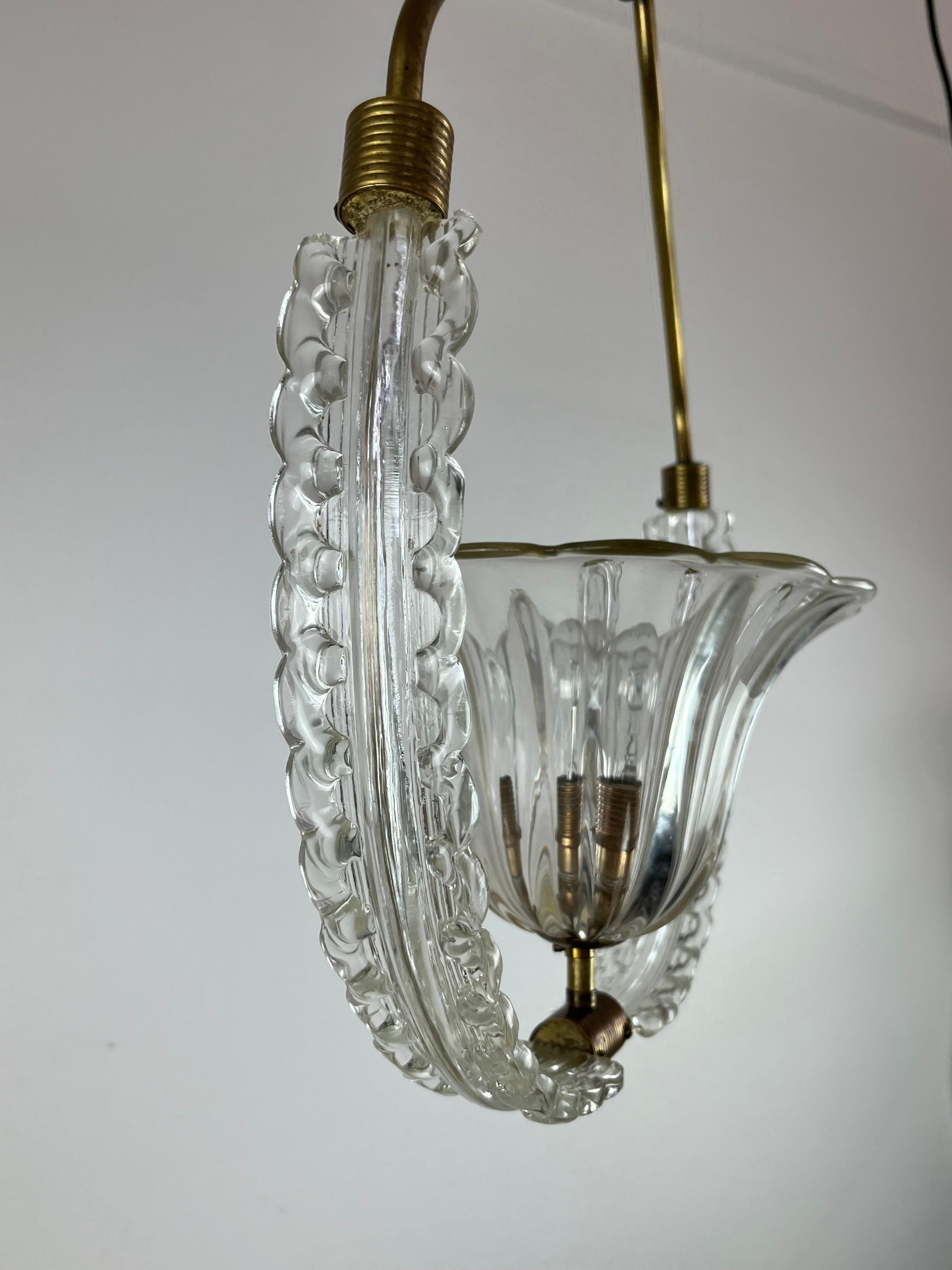Murano glass and brass Chandelier, attributed to Ercole Barovier, 1950s For Sale 9