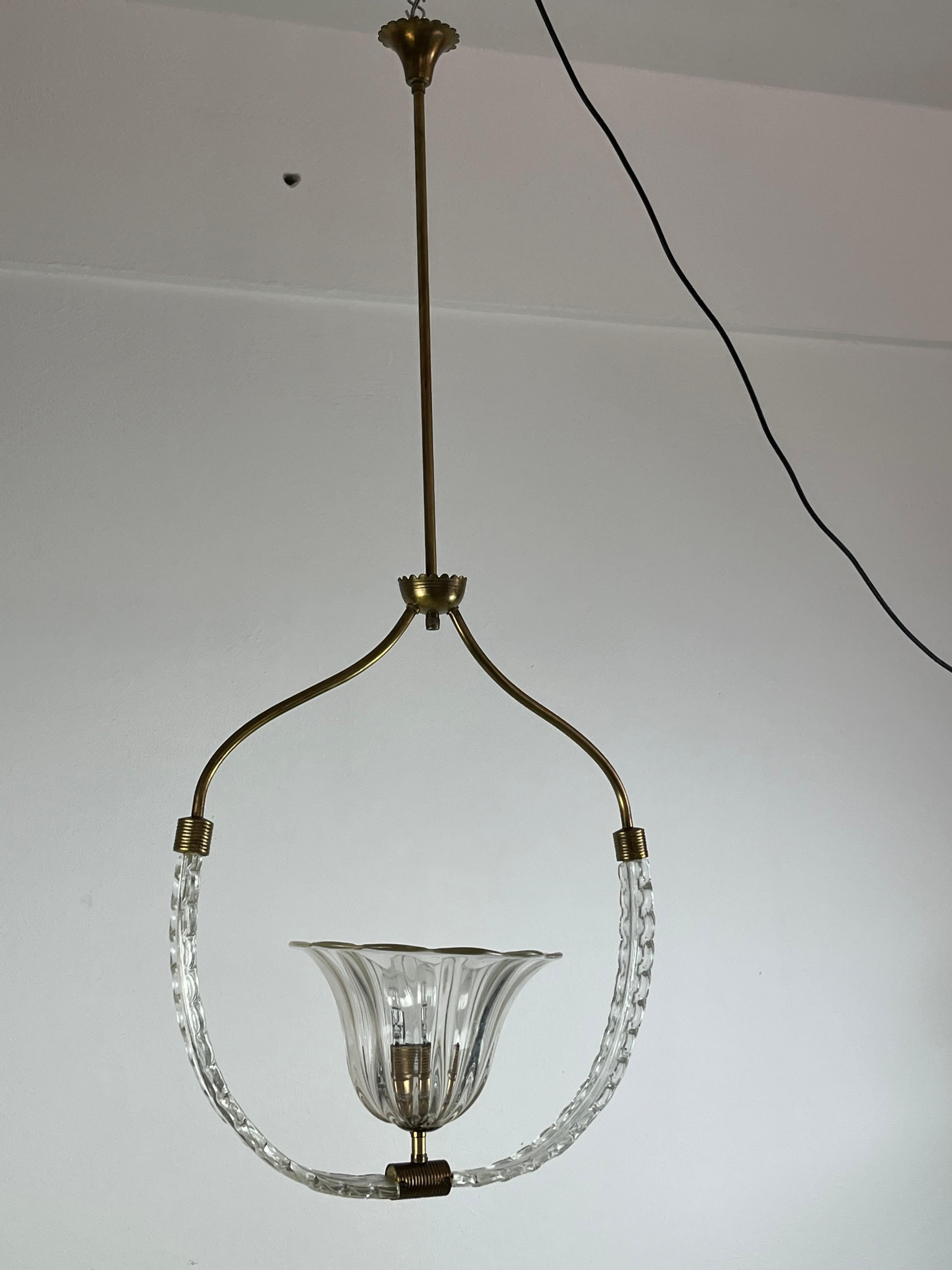 Other Murano glass and brass Chandelier, attributed to Ercole Barovier, 1950s For Sale