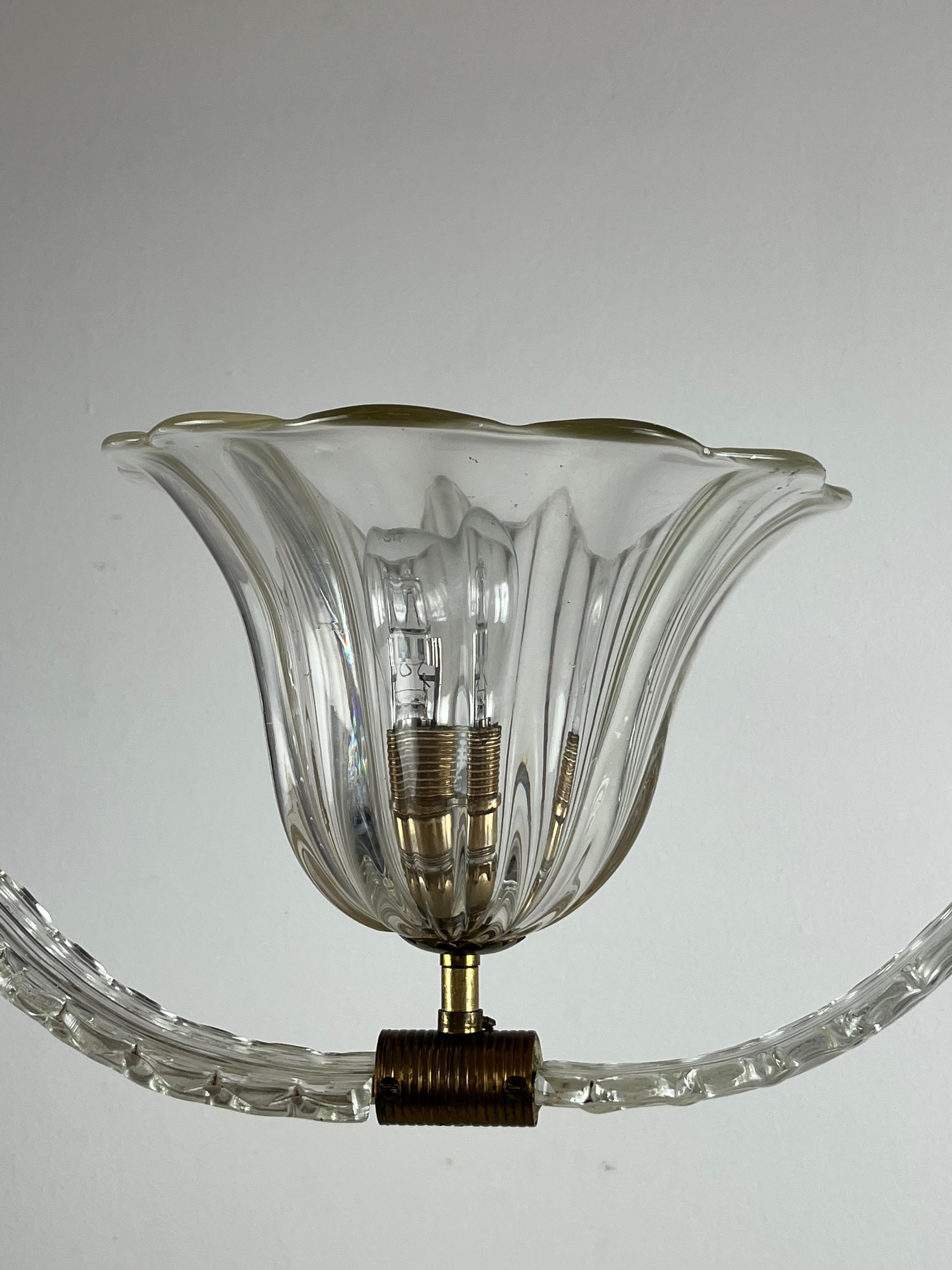 Murano glass and brass Chandelier, attributed to Ercole Barovier, 1950s In Good Condition For Sale In Palermo, IT