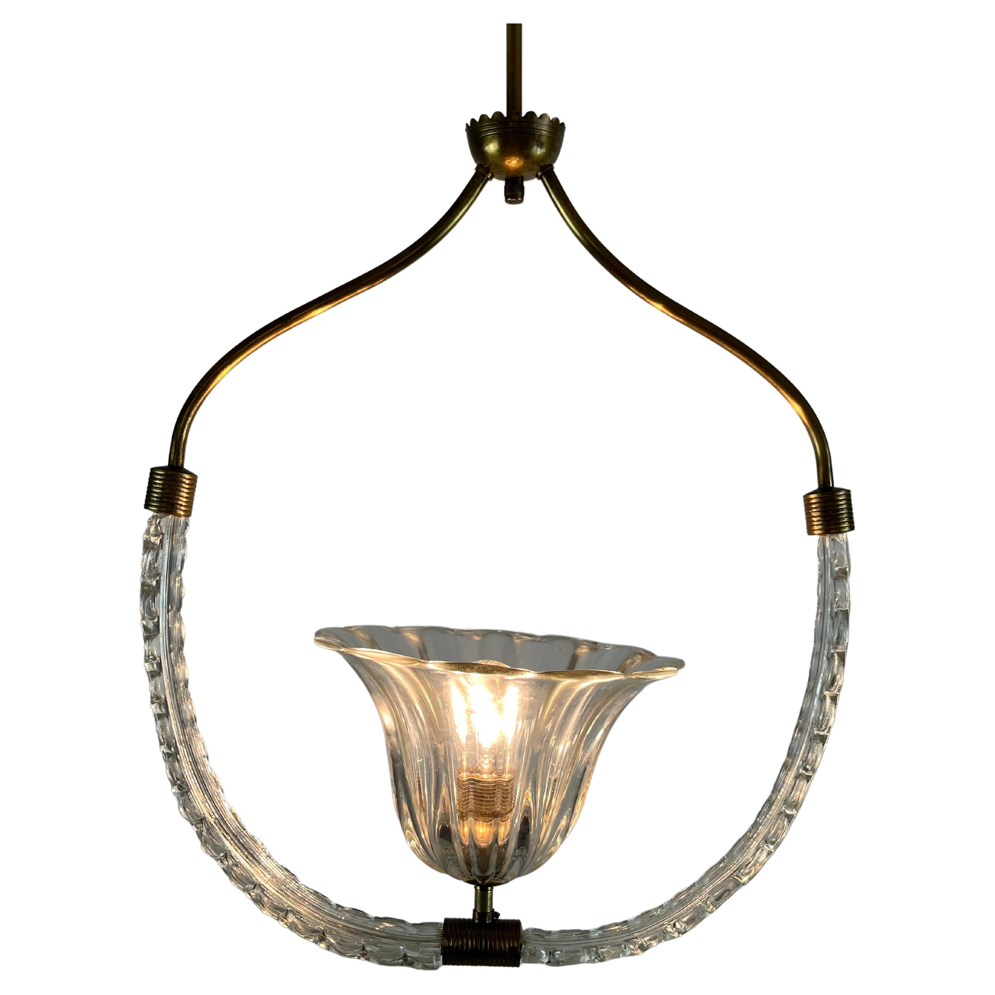 Murano glass and brass Chandelier, attributed to Ercole Barovier, 1950s For Sale