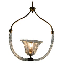 Vintage Murano glass and brass Chandelier, attributed to Ercole Barovier, 1950s