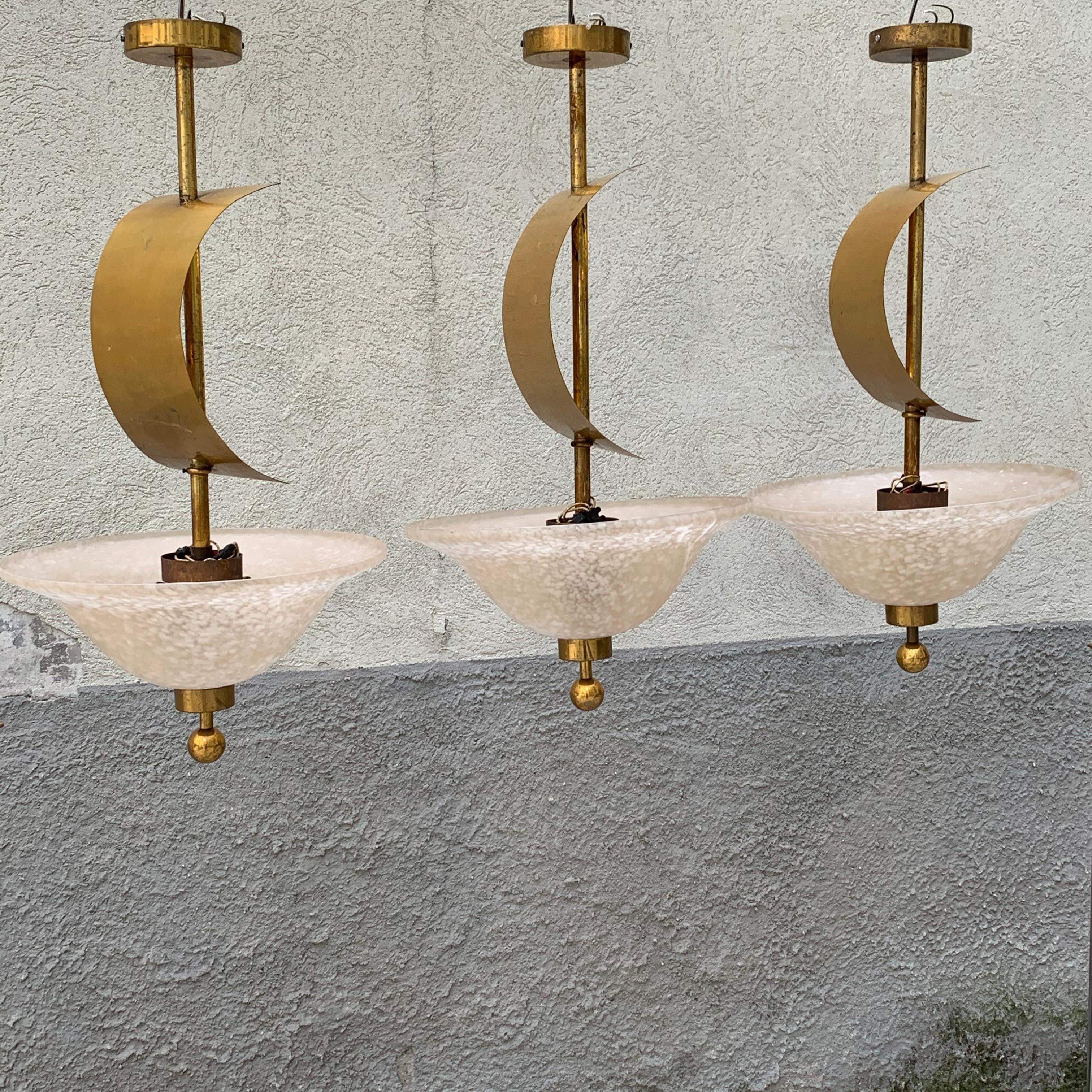 Kronleuchter aus Muranoglas, Messing mit verstellbarem dekorativem Schleier - 1960er Jahre (Moderne der Mitte des Jahrhunderts) im Angebot