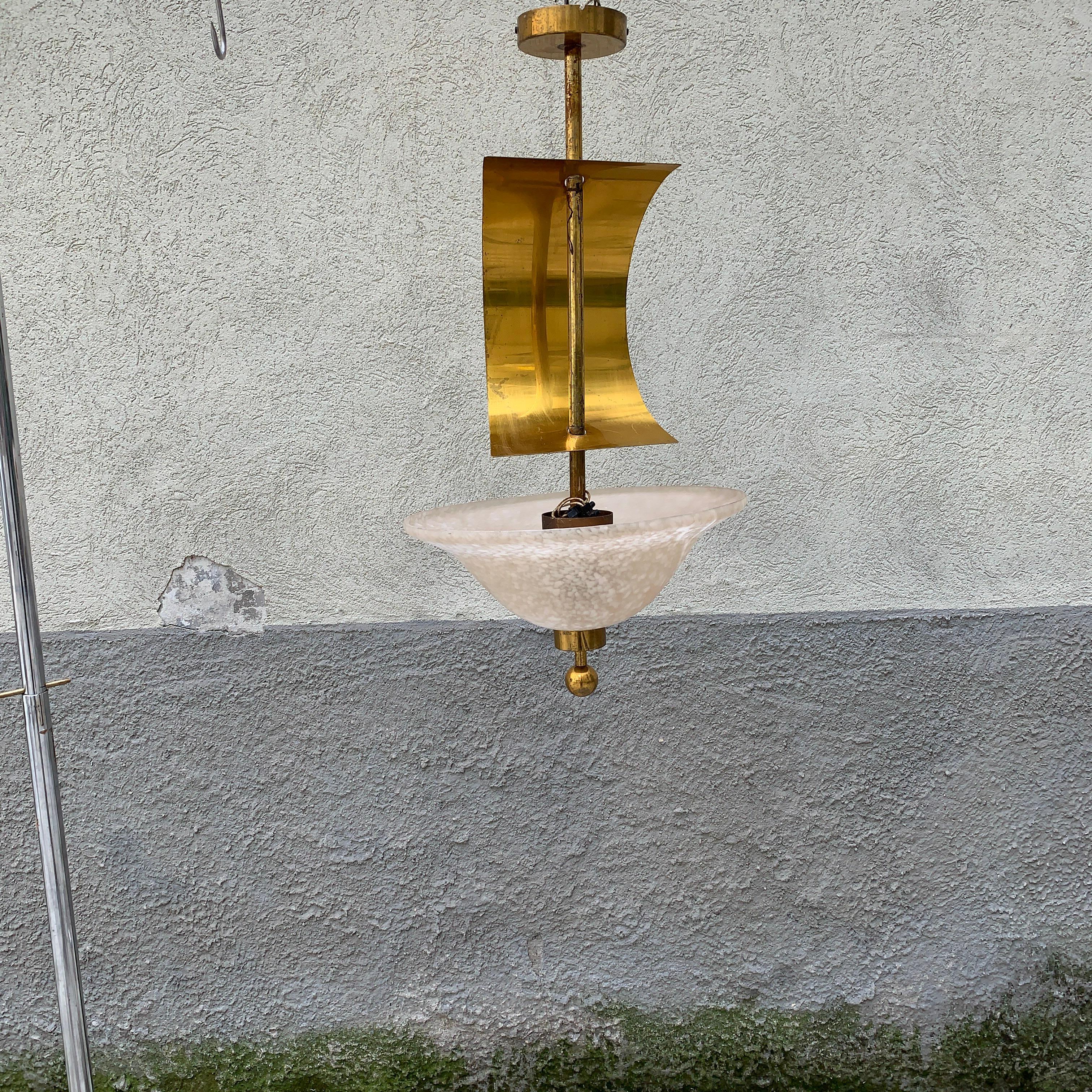 Kronleuchter aus Muranoglas, Messing mit verstellbarem dekorativem Schleier - 1960er Jahre im Angebot 1