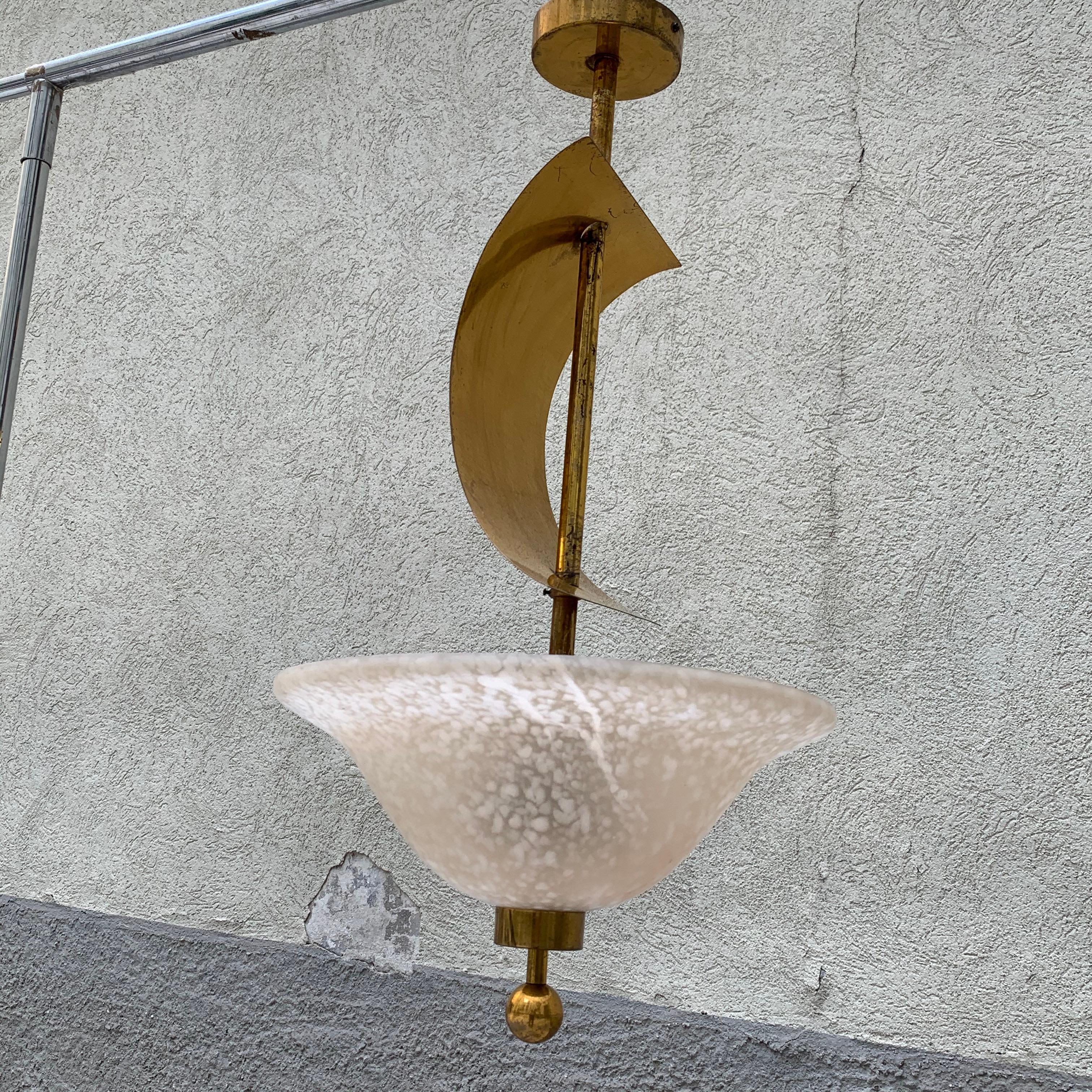 Murano Glass Chandelier, Brass With Decorative Adjustable Veil - 1960s For Sale 3