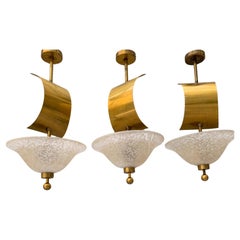 Vintage Murano Glass Chandelier, Brass With Decorative Adjustable Veil - 1960s