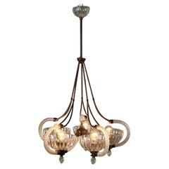 Lampadario in Vetro e Ottone Anni 30-40