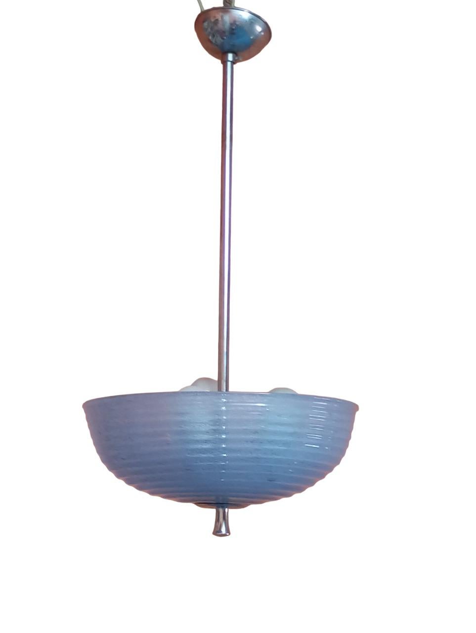 Italian lustre en verre pulegoso celeste de Barovier & Toso, Murano Italie en vente