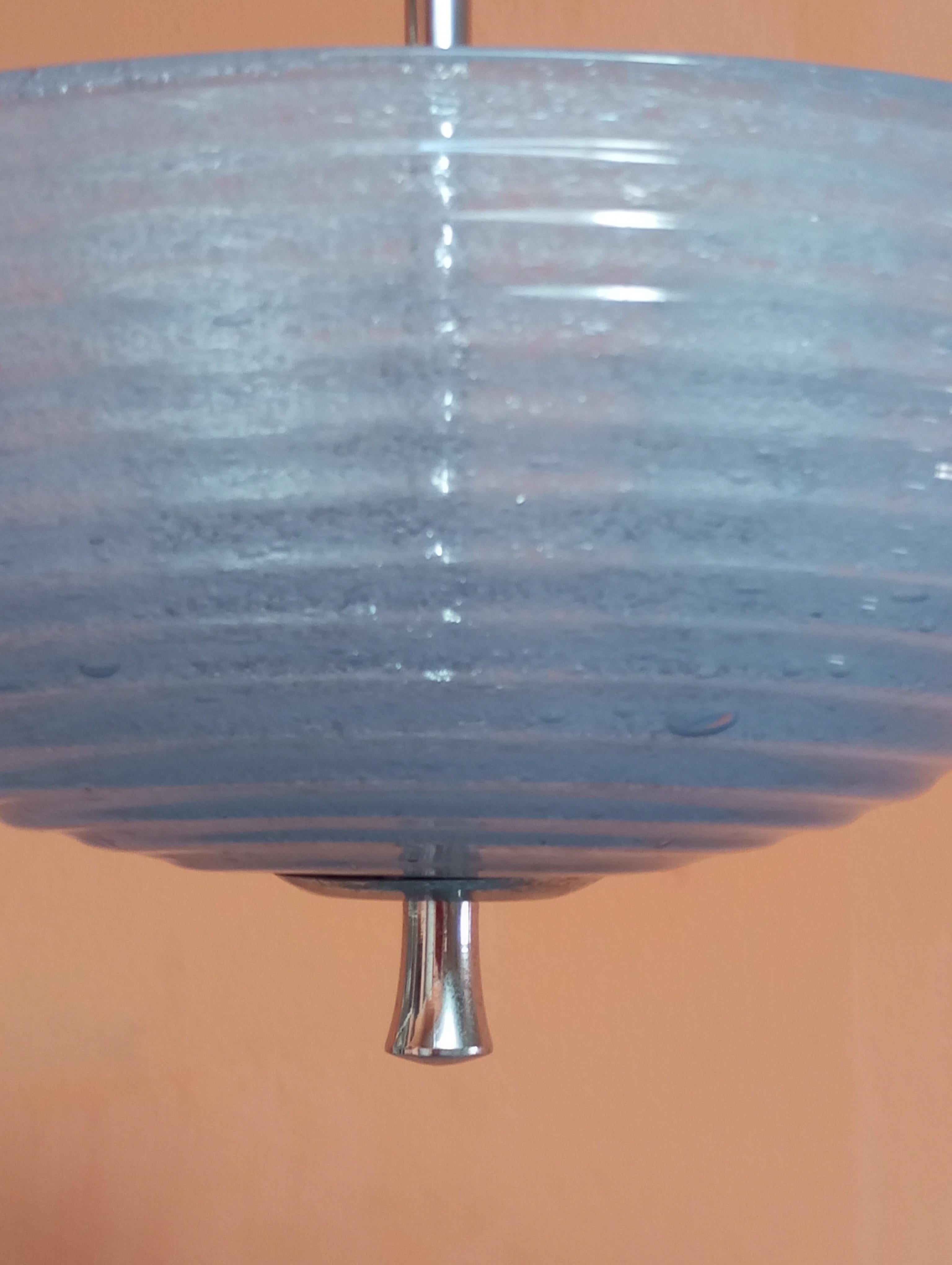Mid-20th Century lustre en verre pulegoso celeste de Barovier & Toso, Murano Italie en vente