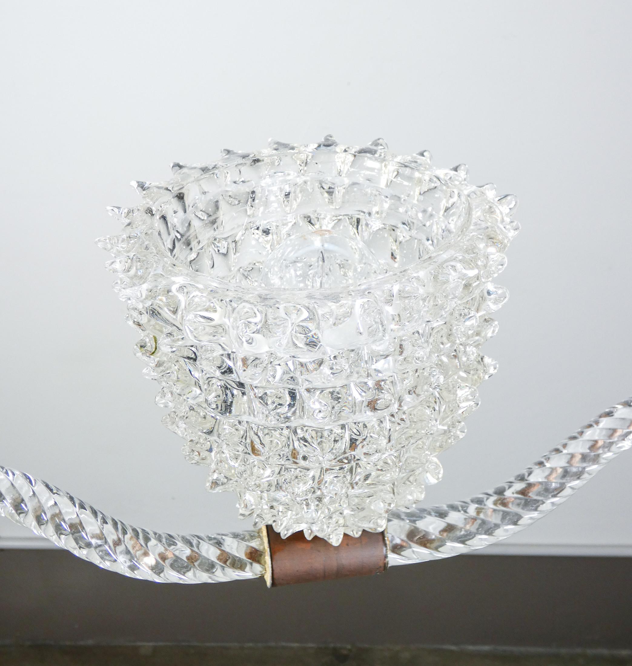 Blown and rosted glass chandelier, design BAROVIER & TOSO. 1940s For Sale 4