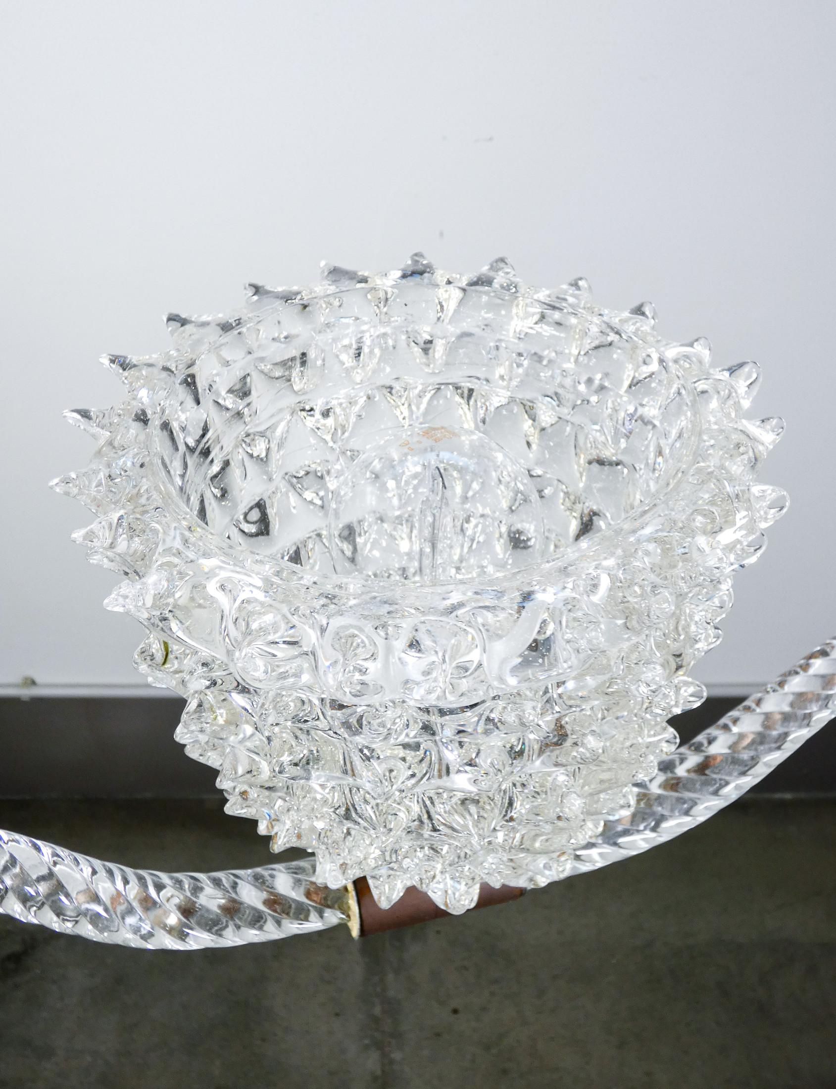 Blown and rosted glass chandelier, design BAROVIER & TOSO. 1940s For Sale 6