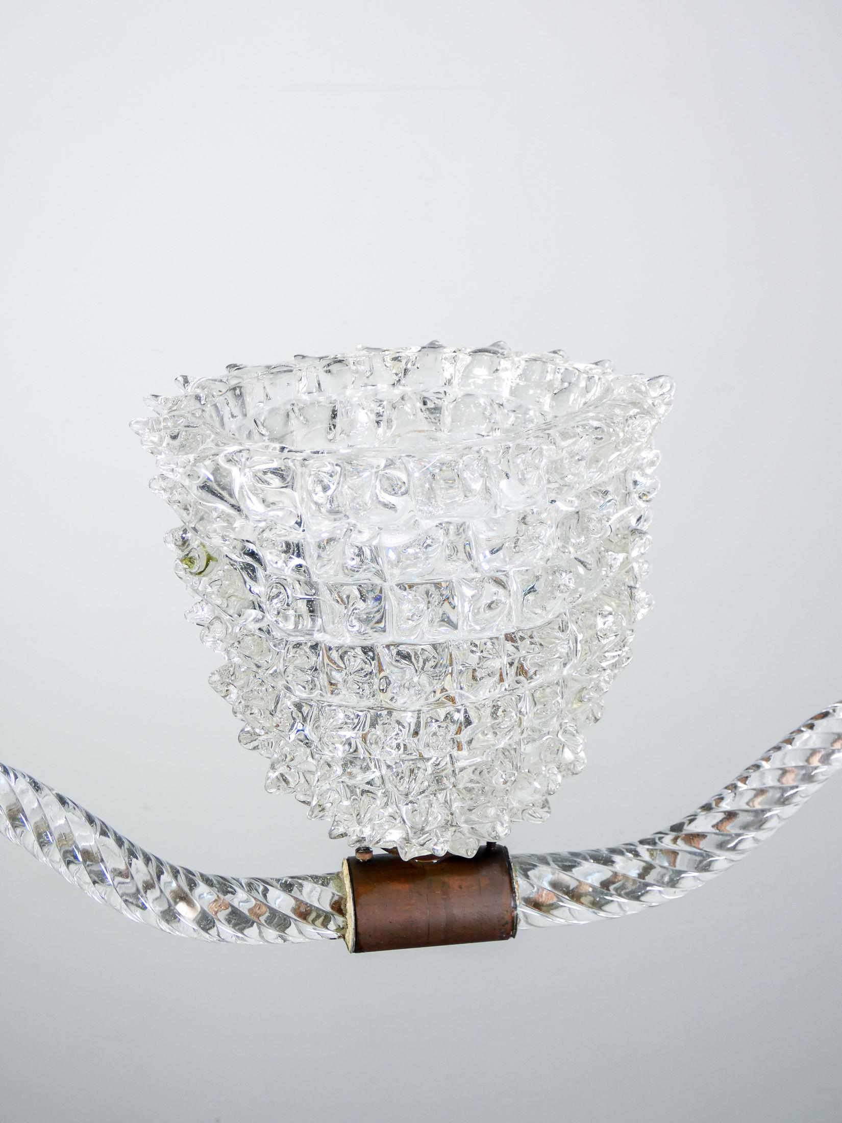 Blown and rosted glass chandelier, design BAROVIER & TOSO. 1940s For Sale 2