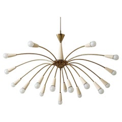 Italian 18-Light Brass Chandelier - In the Style of Stilnovo - 1950s