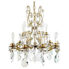 Italian Fifteen-Light Chandelier In Gilded Iron And Crystals 1950s