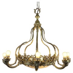 Italian Art Deco Alabaster and Brass Chandelier circa 1940 Ten Lights