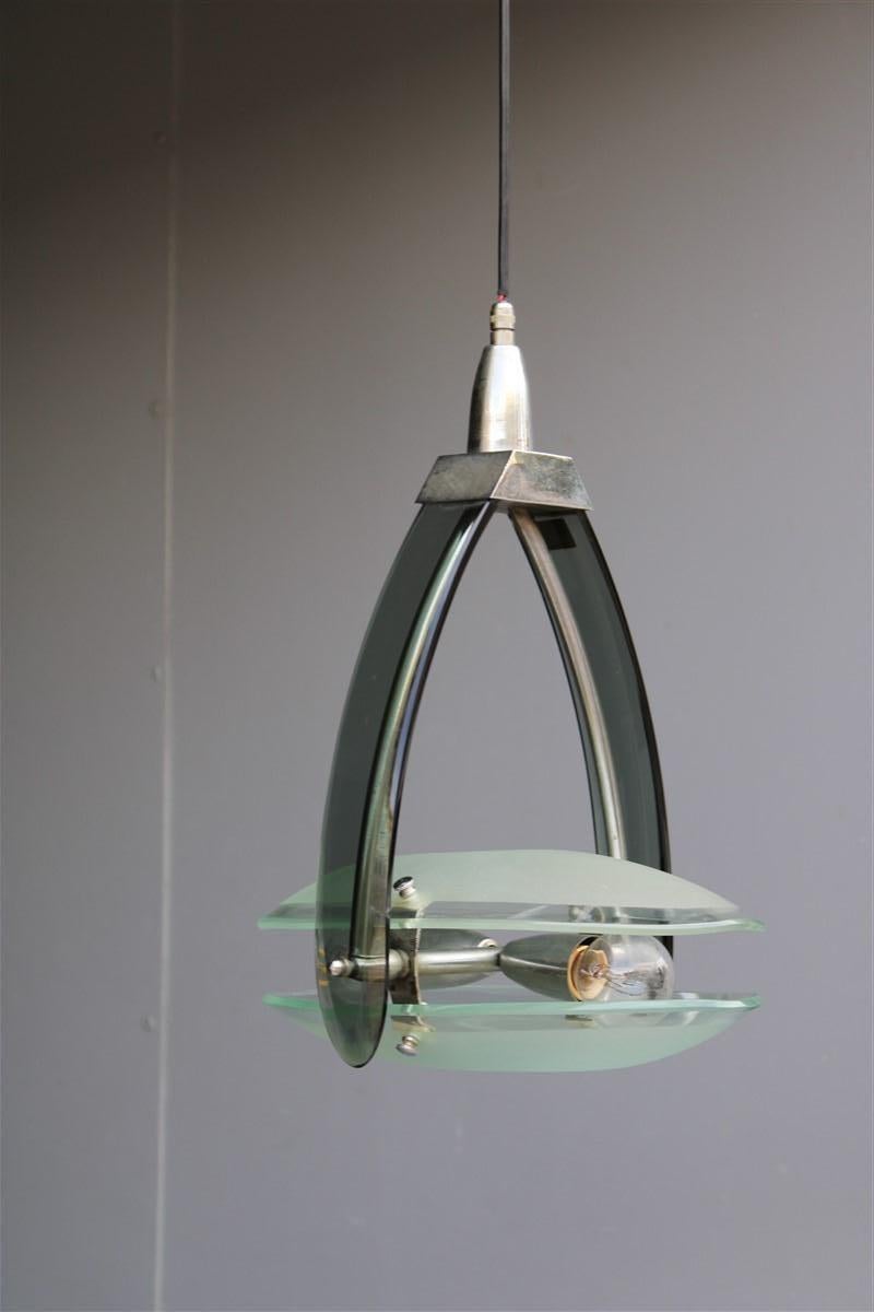 Lustre italien en cristal coloré et satiné Italie 1960 Fontana Arte en vente 3