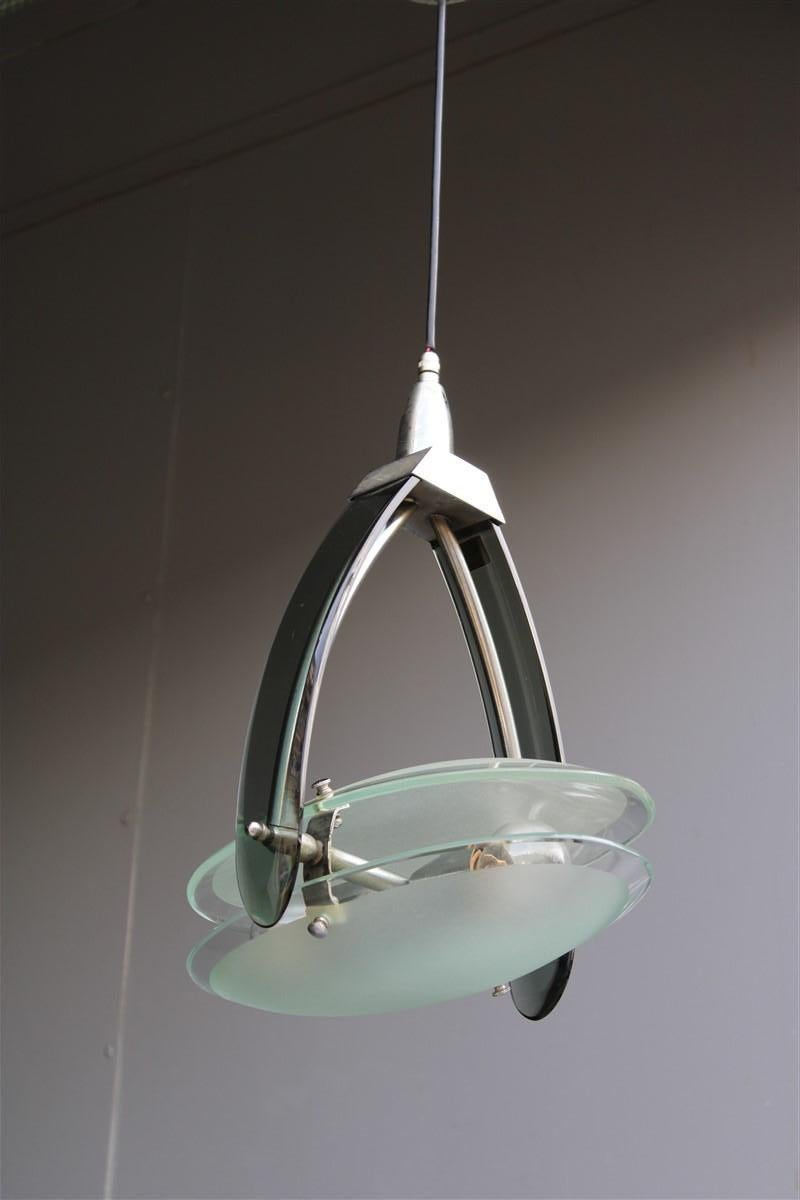 Lustre italien en cristal coloré et satiné Italie 1960 Fontana Arte en vente 4