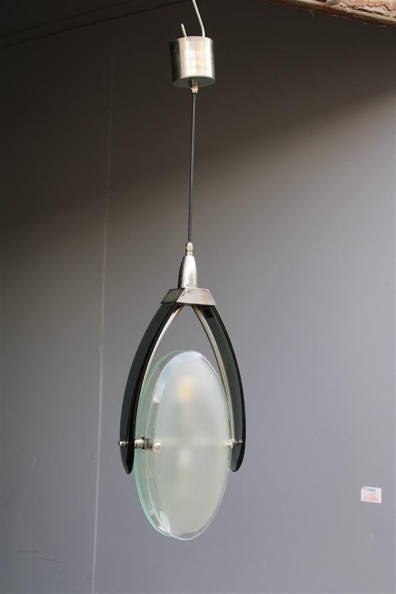 Lustre italien en cristal coloré et satiné Italie 1960 Fontana Arte en vente 1