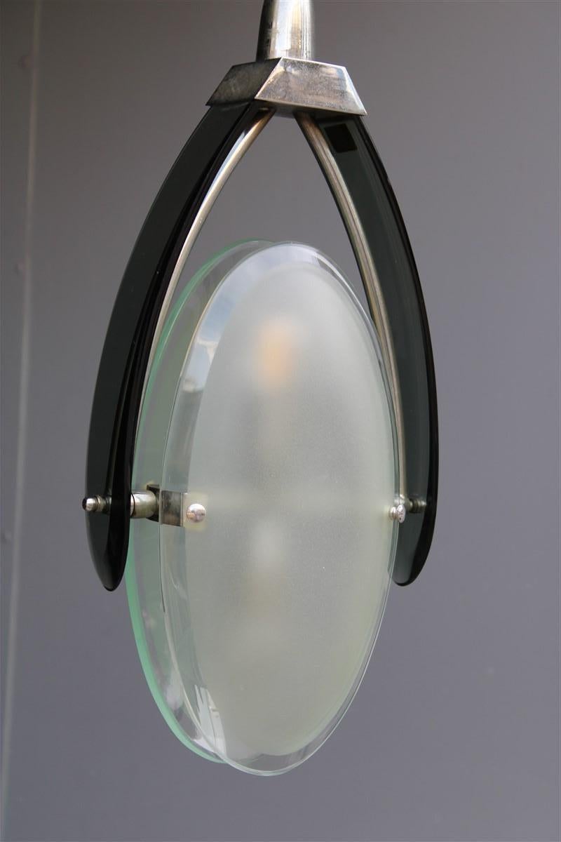 Lustre italien en cristal coloré et satiné Italie 1960 Fontana Arte en vente 2