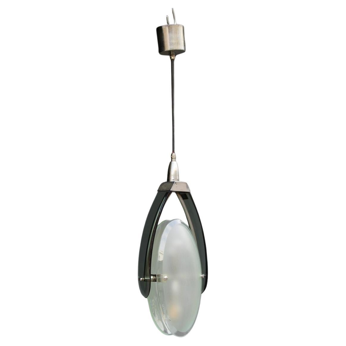Lustre italien en cristal coloré et satiné Italie 1960 Fontana Arte en vente