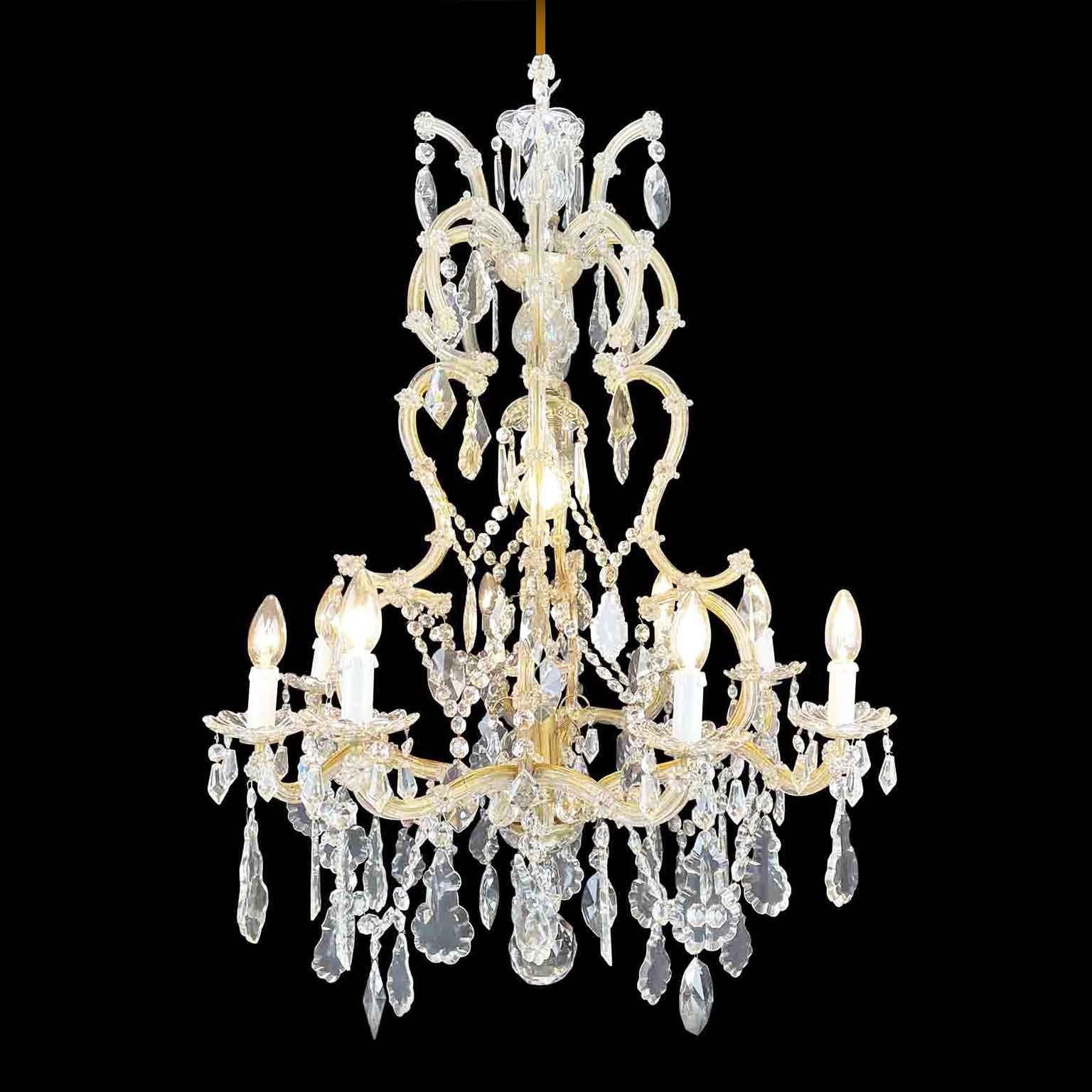 Italian Crystal Chandelier in 1950s Maria Theresa Style with Nine Lights For Sale 6