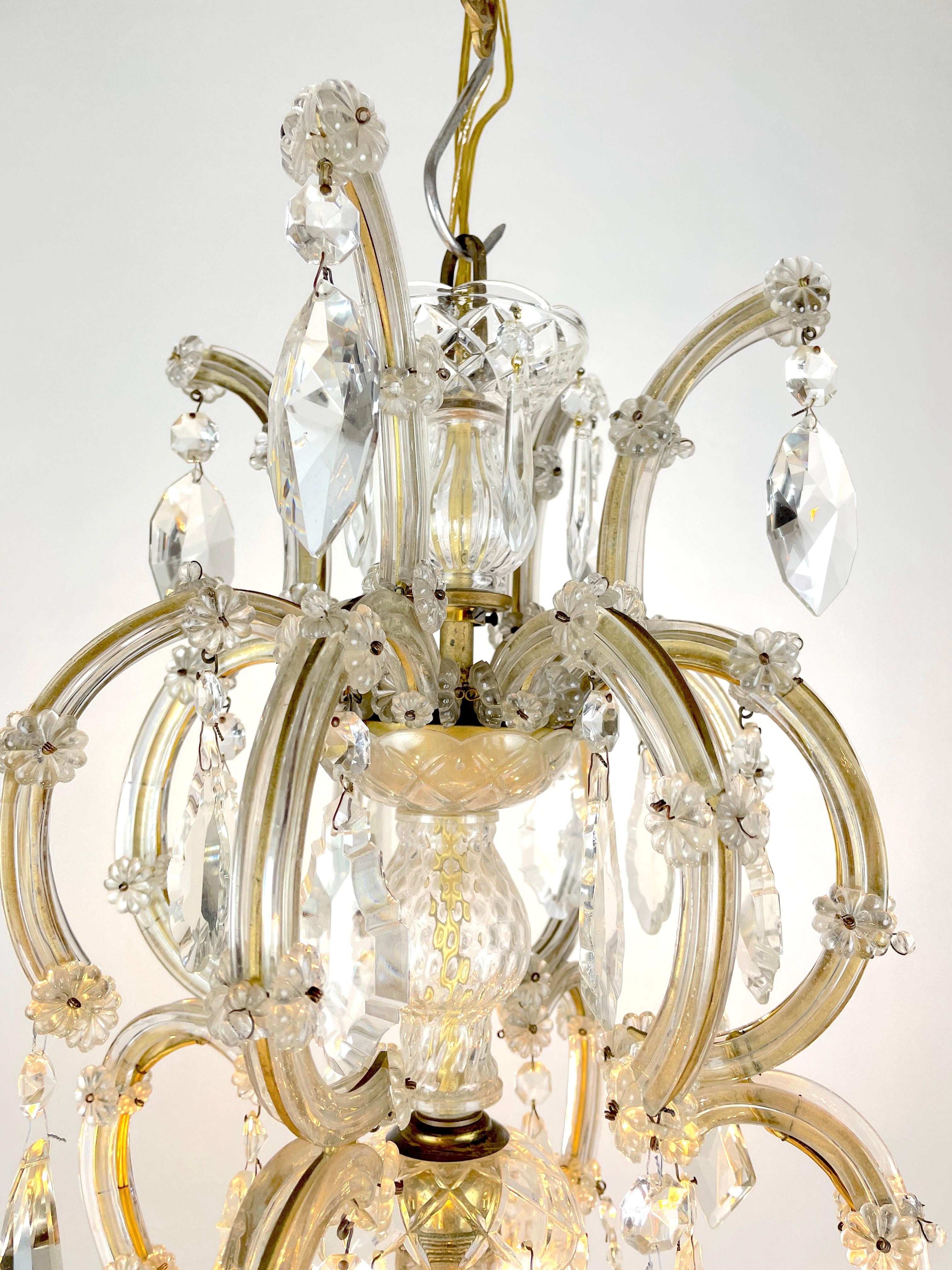 Hollywood Regency Italian Crystal Chandelier in 1950s Maria Theresa Style with Nine Lights For Sale