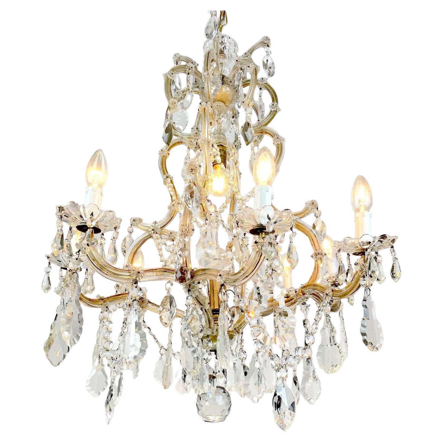 20th Century Italian Crystal Chandelier in 1950s Maria Theresa Style with Nine Lights For Sale