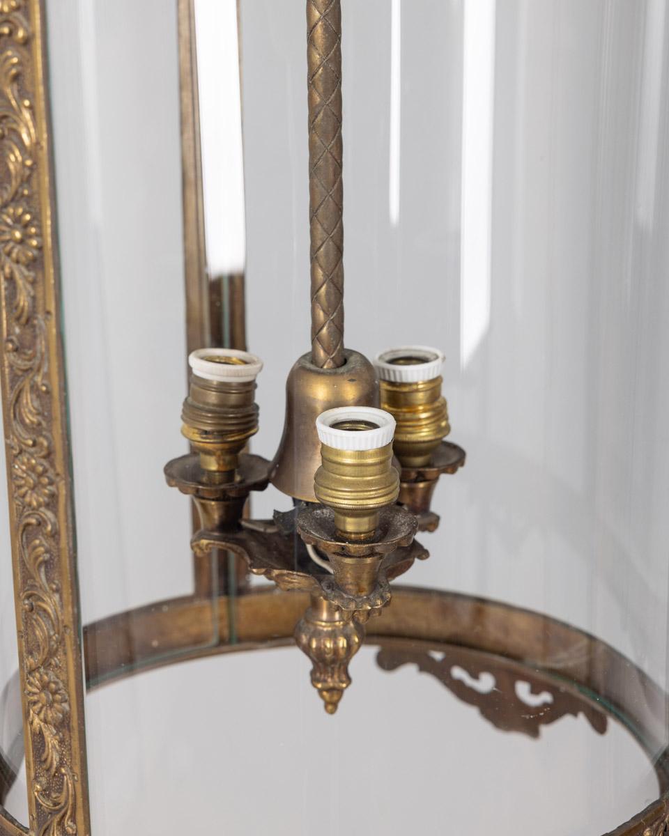 Brass 1950s vintage brass and glass lantern chandelier Italian design For Sale