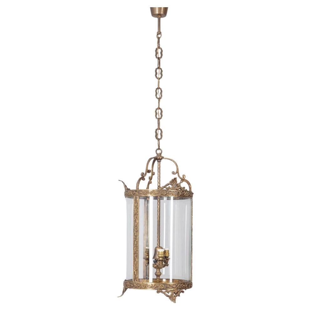 1950s vintage brass and glass lantern chandelier Italian design