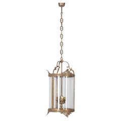 1950s vintage brass and glass lantern chandelier Italian design