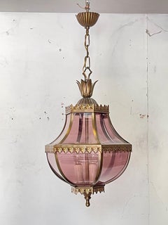 Lampadario lanterna vintage in ottone e vetro, "Lanterne Royale", anni '70