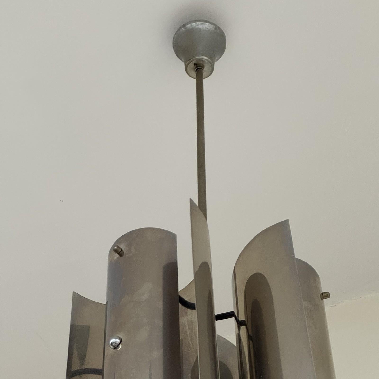 Italiano Lampadario Max Sauze Design Cromo Acciaio 1970 Modernariato Acciaio Curvato in vendita