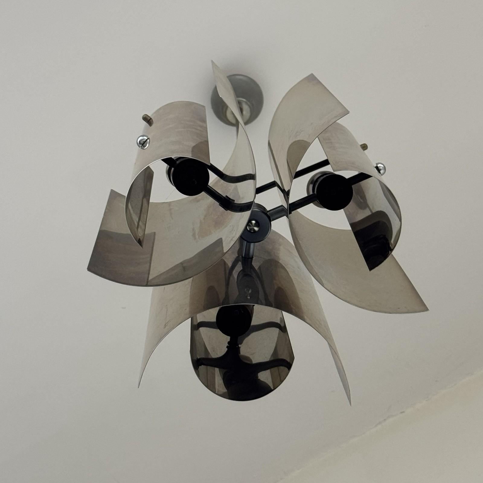 Fine XX secolo Lampadario Max Sauze Design Cromo Acciaio 1970 Modernariato Acciaio Curvato in vendita