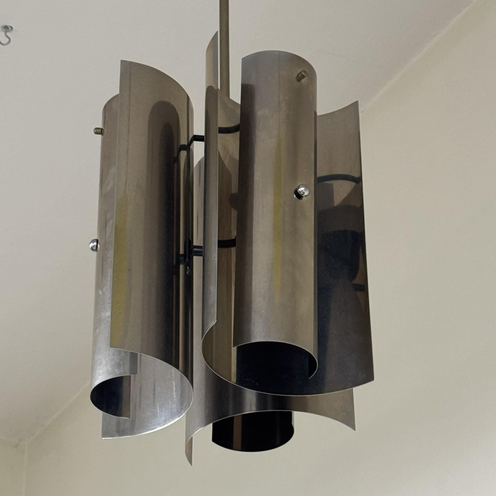 Lampadario Max Sauze Design Cromo Acciaio 1970 Modernariato Acciaio Curvato in vendita 1