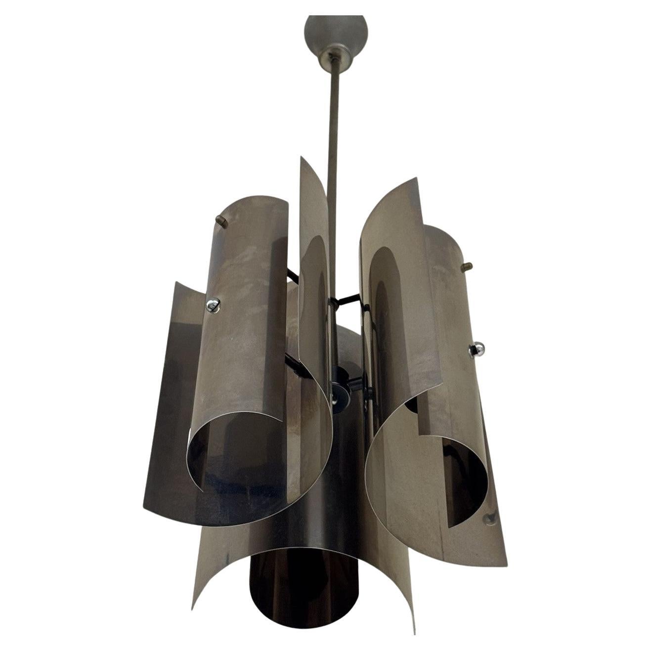 Lampadario Max Sauze Design Cromo Acciaio 1970 Modernariato Acciaio Curvato