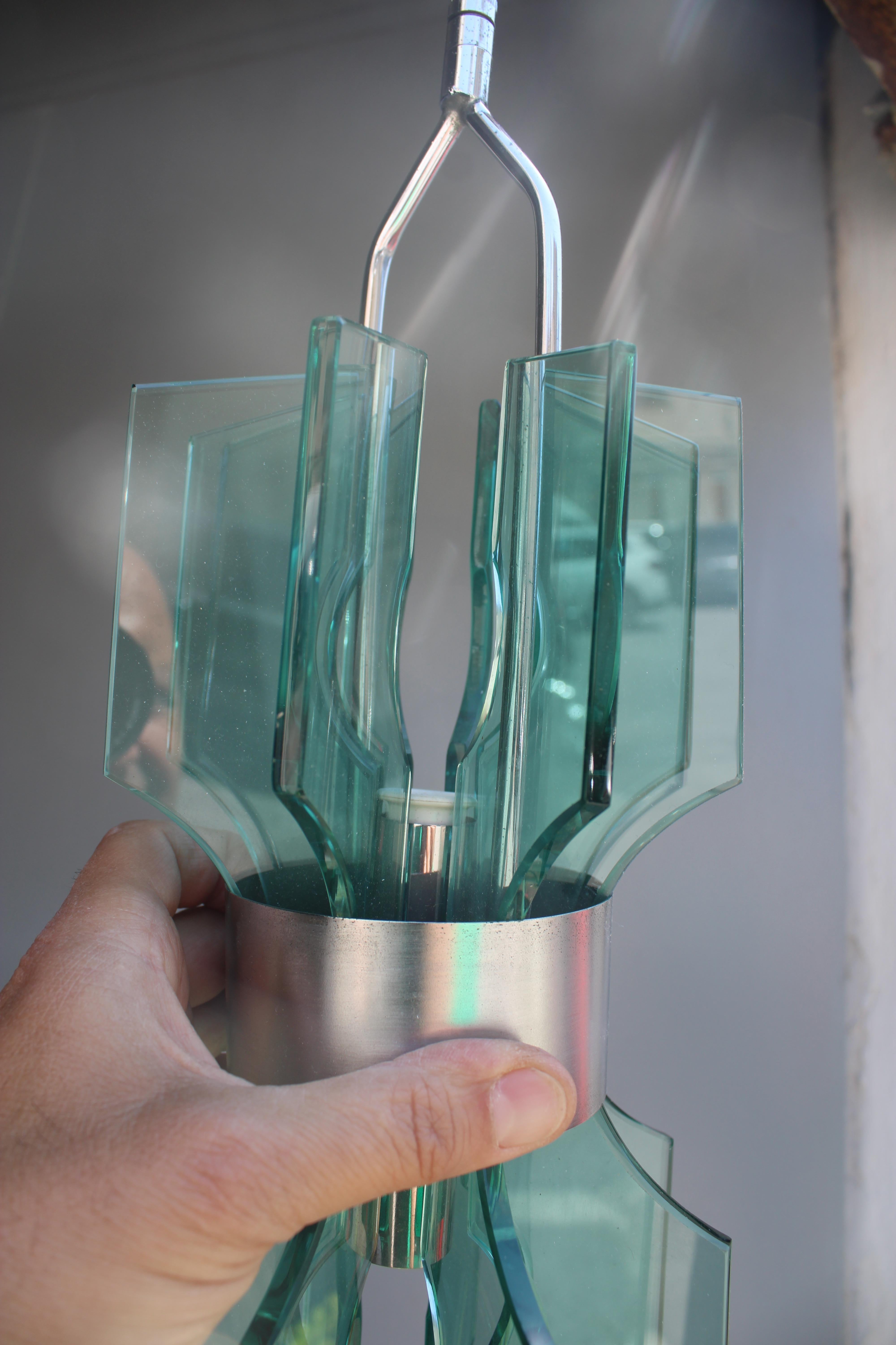 Lampadario Minimale piccolo Veca in Cristallo colore verde 1960 Italia in vendita 4