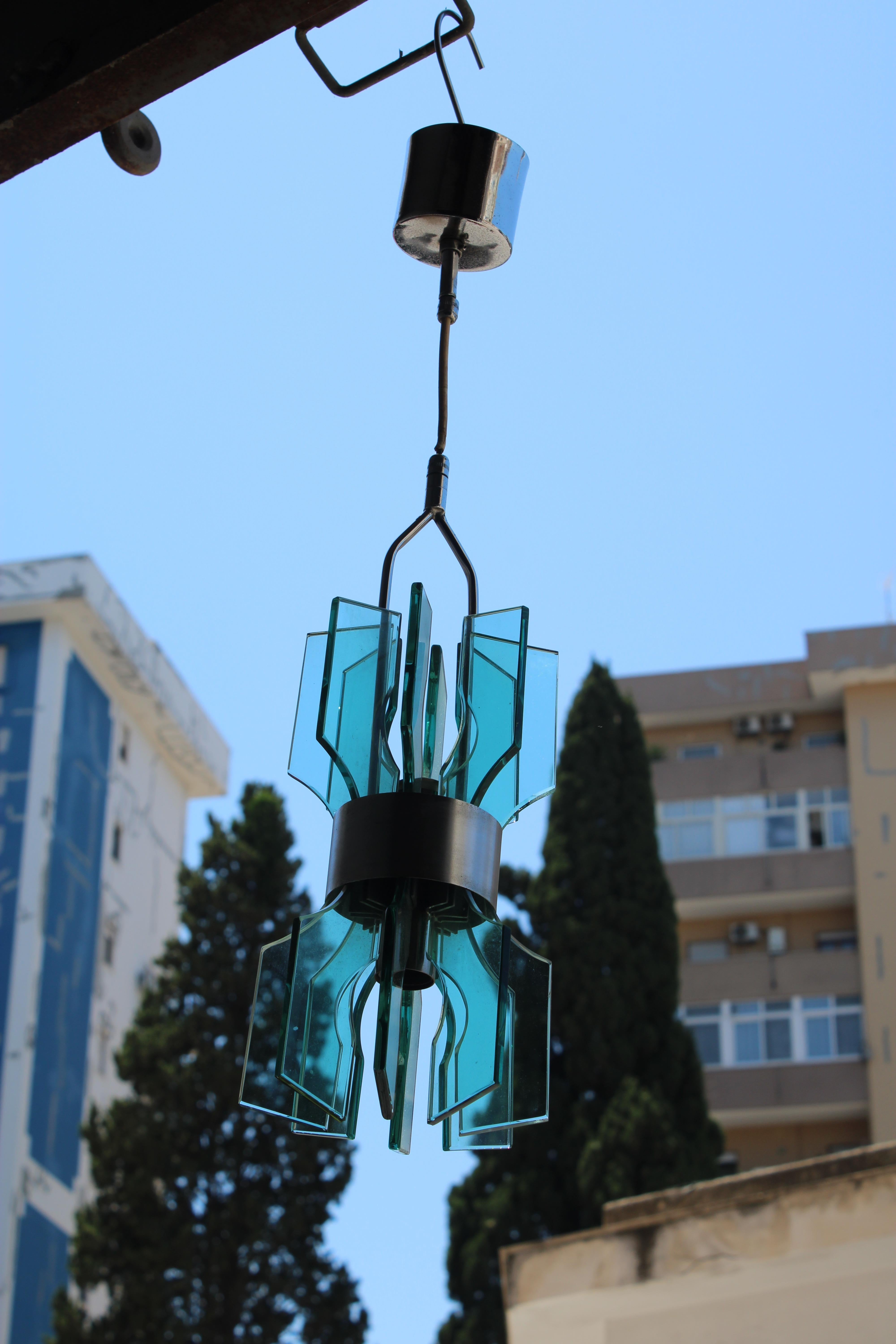 Lampadario Minimale piccolo Veca in Cristallo colore verde 1960 Italia in vendita 5