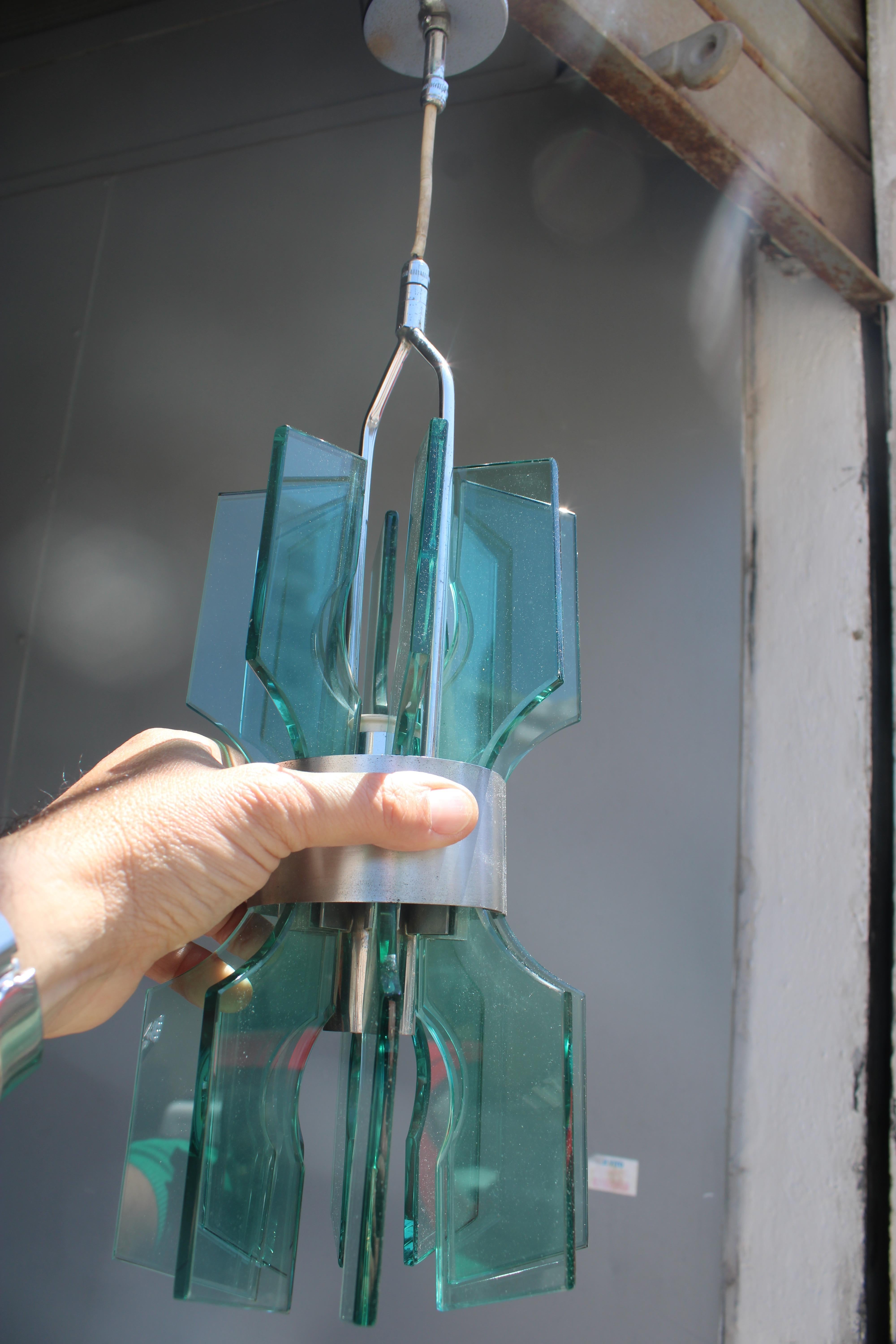 Lampadario Minimale piccolo Veca in Cristallo colore verde 1960 Italia in vendita 1