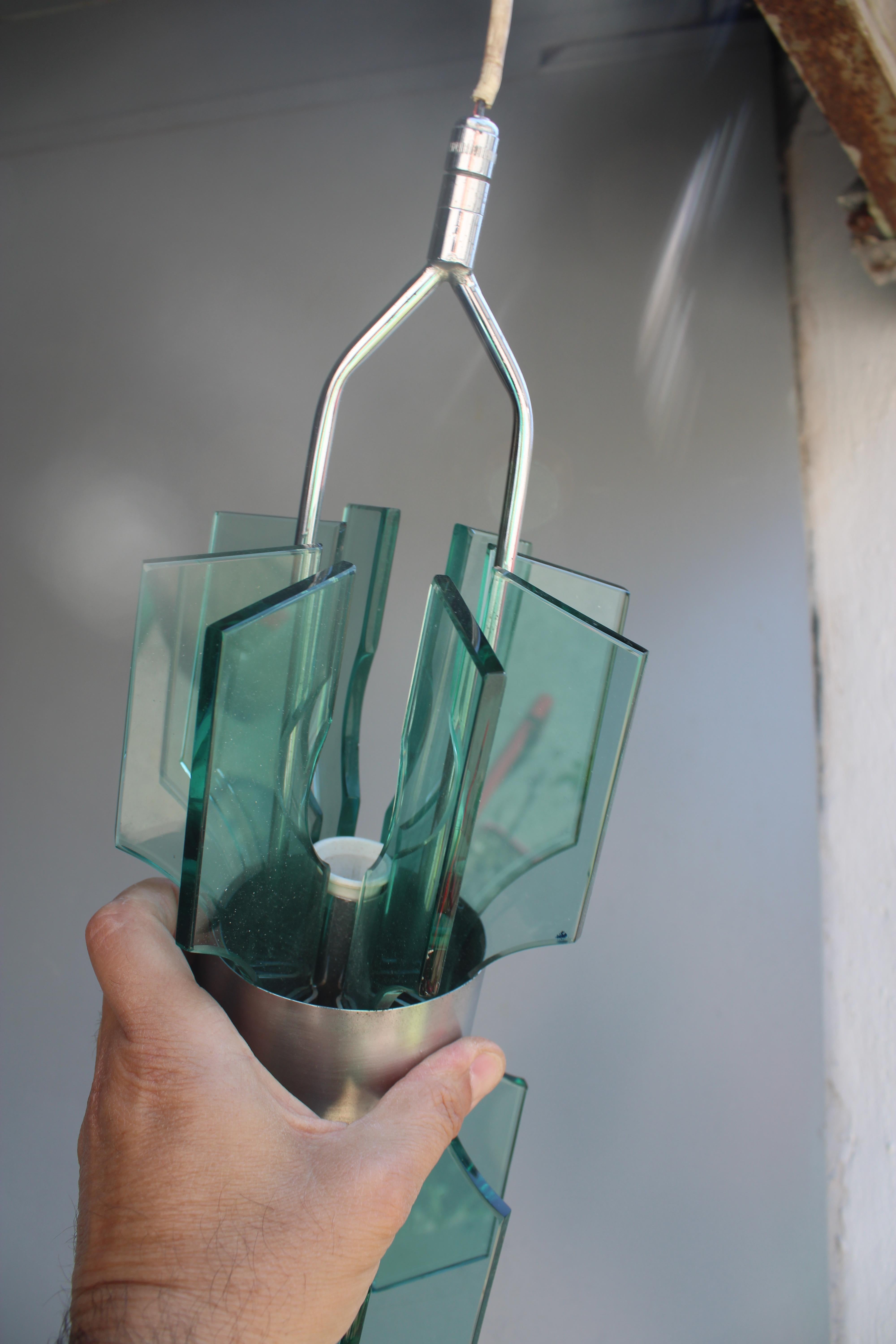 Lampadario Minimale piccolo Veca in Cristallo colore verde 1960 Italia in vendita 2