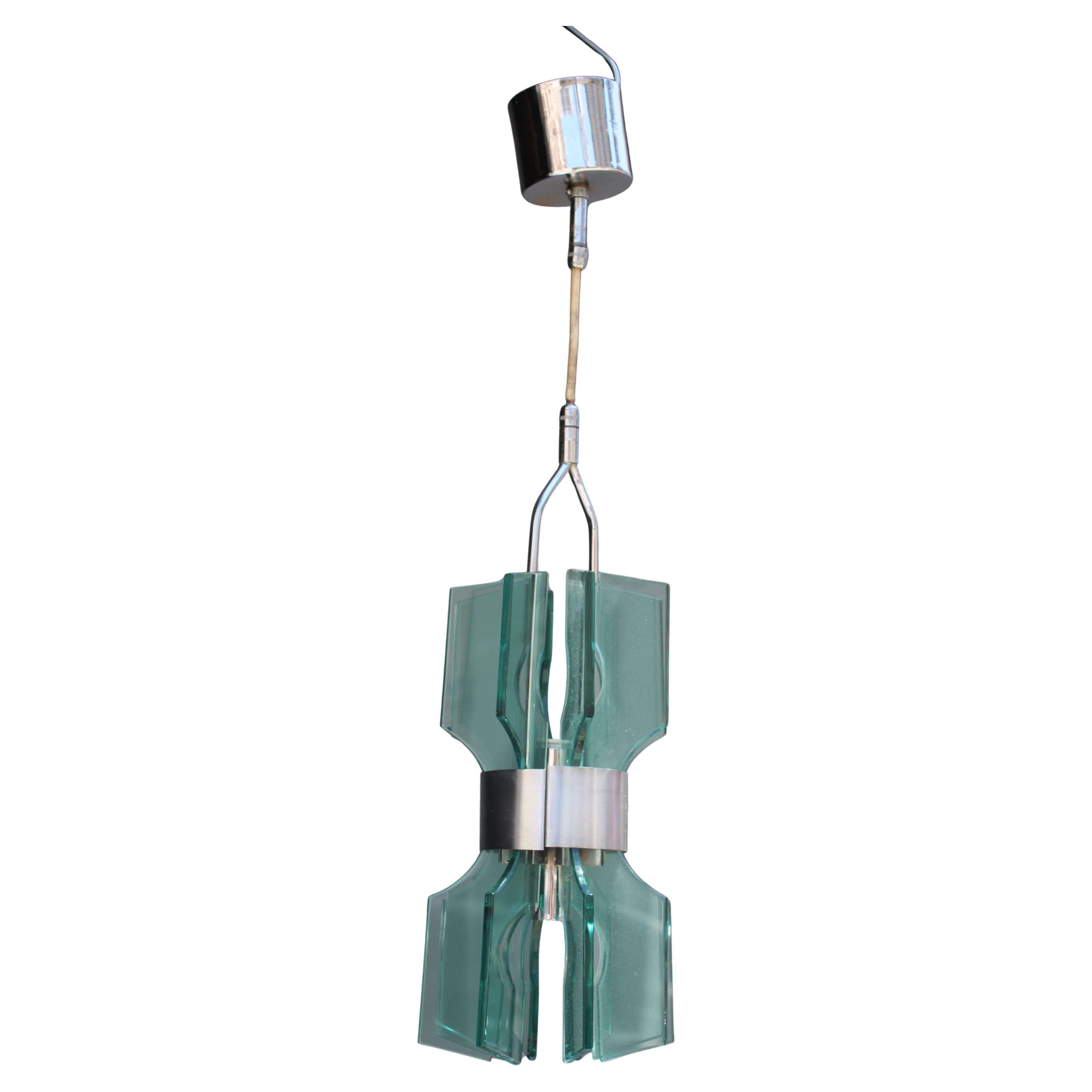 Lampadario Minimale piccolo Veca in Cristallo colore verde 1960 Italia in vendita
