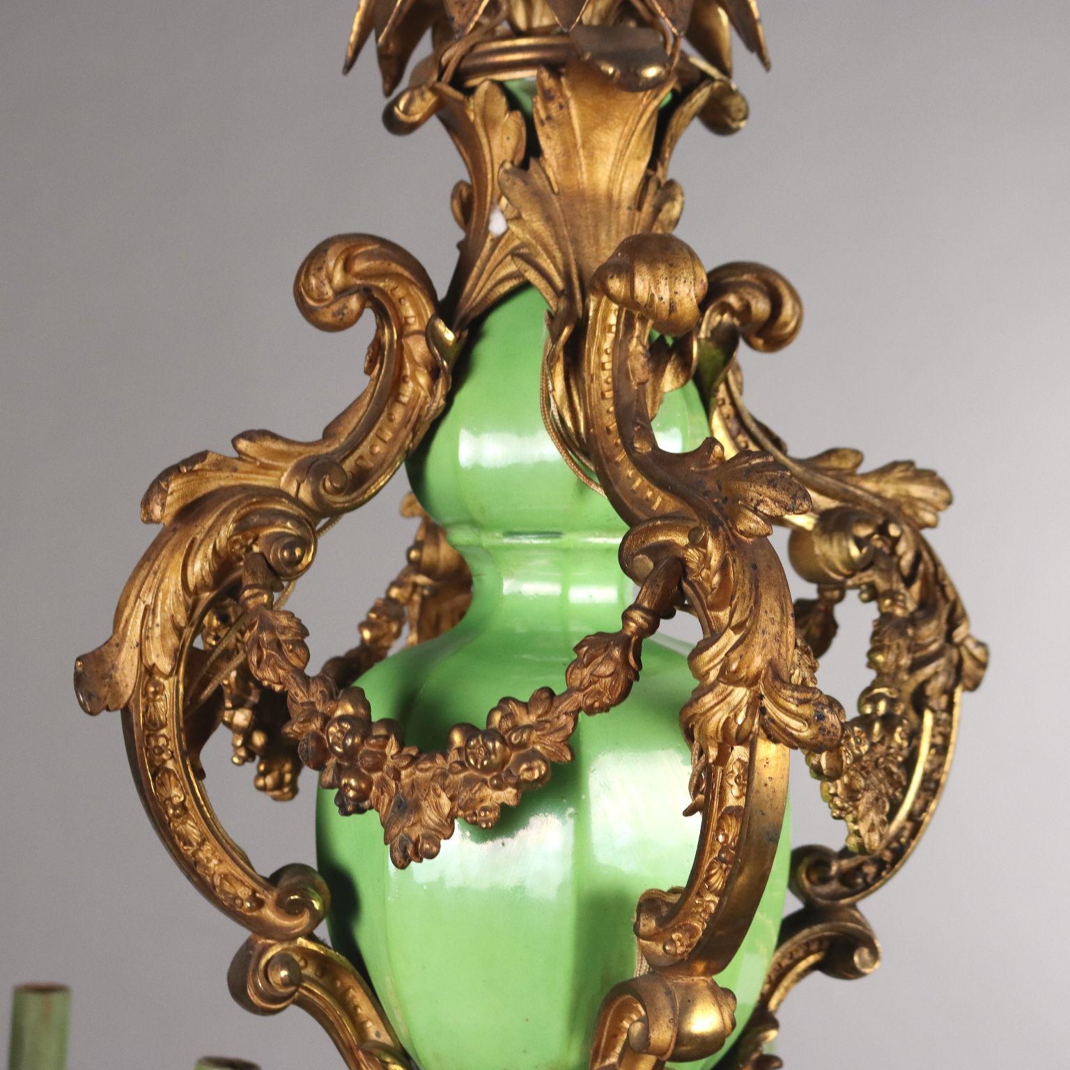 Lampadario Napoleone III in Bronzo Dorato Francia Terzo Quarto XIX Secolo In condizioni discrete in vendita a Milano, IT