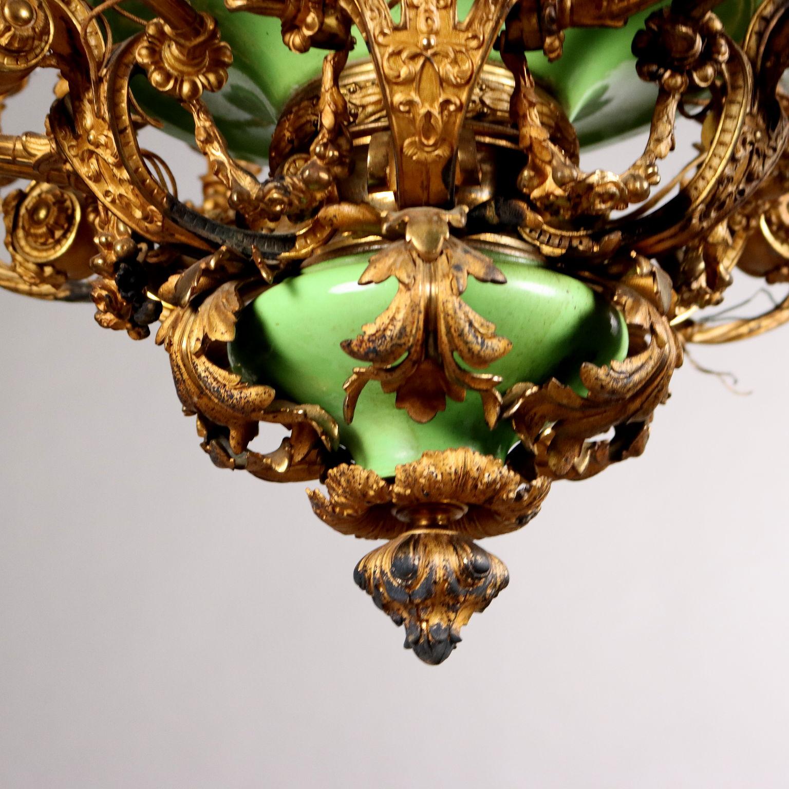 Lampadario Napoleone III in Bronzo Dorato Francia Terzo Quarto XIX Secolo in vendita 4