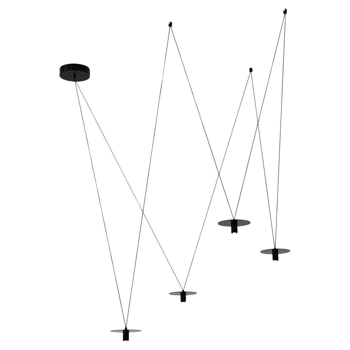 Lampadario nero minimal 4 luci personalizzabili con luce puntuale
