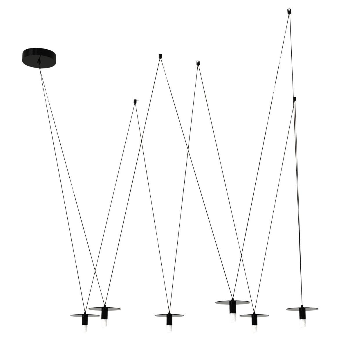 Lampadario nero minimal a 6 luci personalizzabili con diffusori per luce morbida in vendita